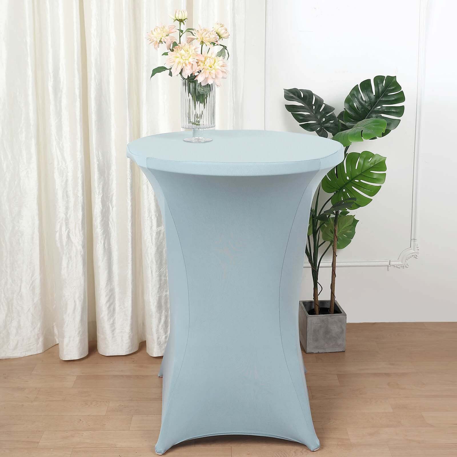 Spandex Round Cocktail Table Cover 30" Dusty Blue for High Top Tables - Easy to Maintain Stretch Fitted Highboy Tablecloth - Image 3