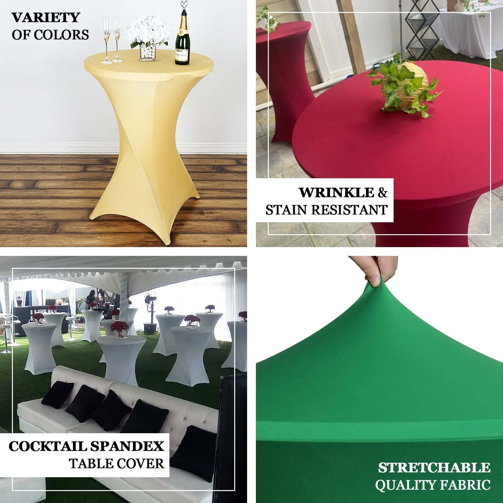 Spandex Round Cocktail Table Cover 30" Fuchsia for High Top Tables - Easy to Maintain Stretch Fitted Highboy Tablecloth - Image 3