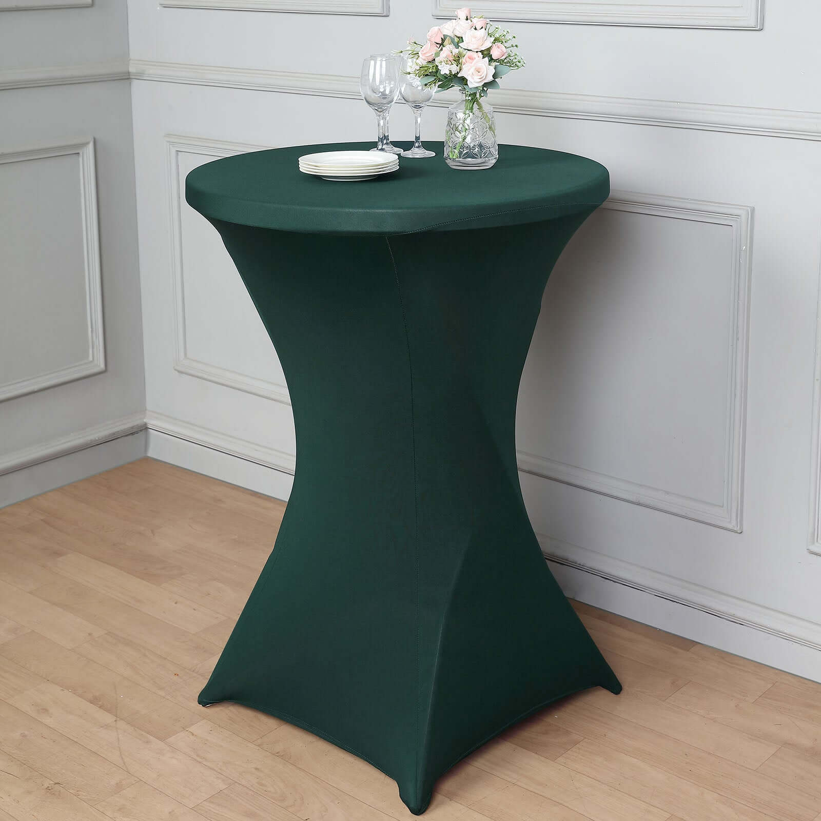 Spandex Round Cocktail Table Cover 30" Hunter Emerald Green for High Top Tables - Easy to Maintain Stretch Fitted Highboy Tablecloth - Image 8