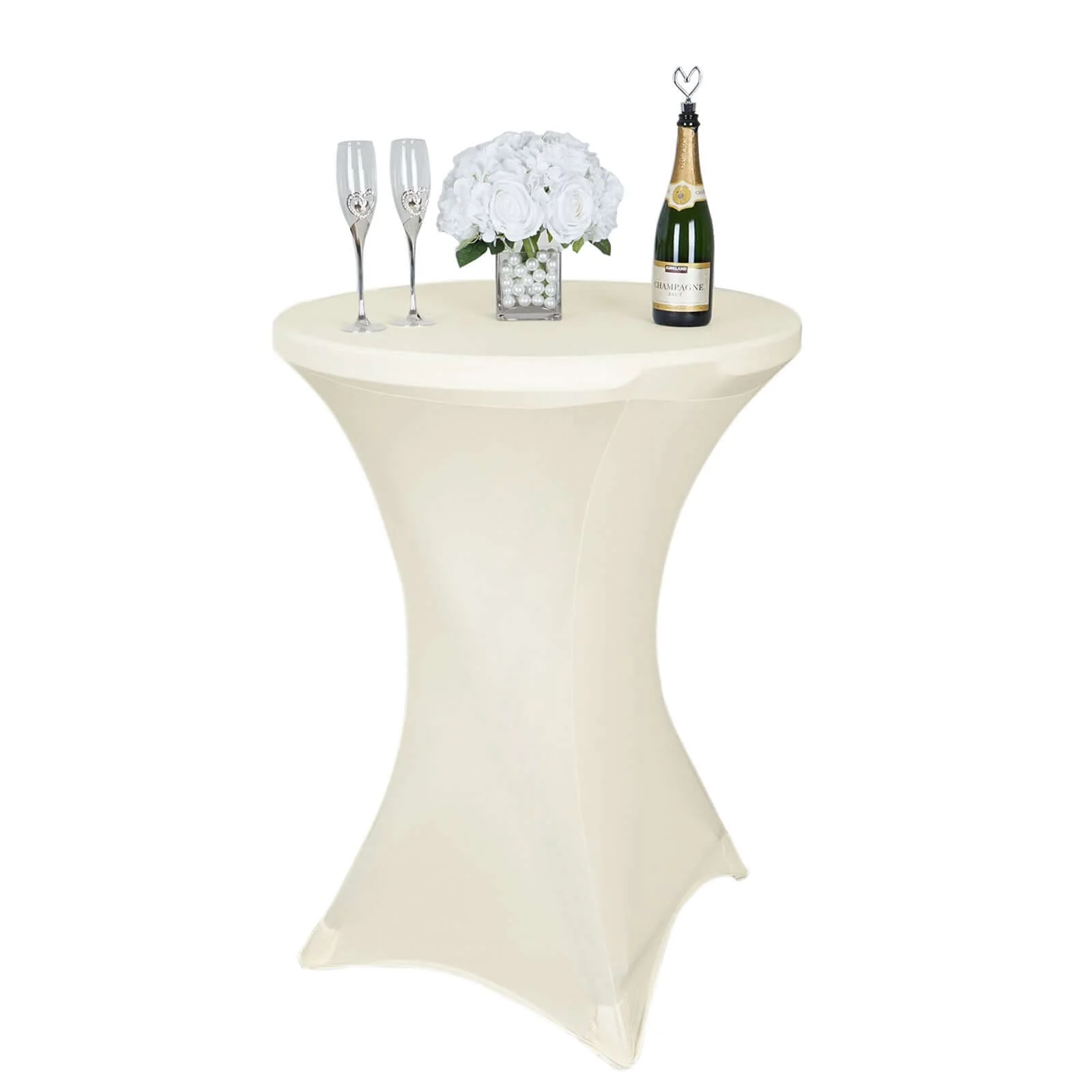 Spandex Round Cocktail Table Cover 30" Ivory for High Top Tables - Easy to Maintain Stretch Fitted Highboy Tablecloth - Image 6