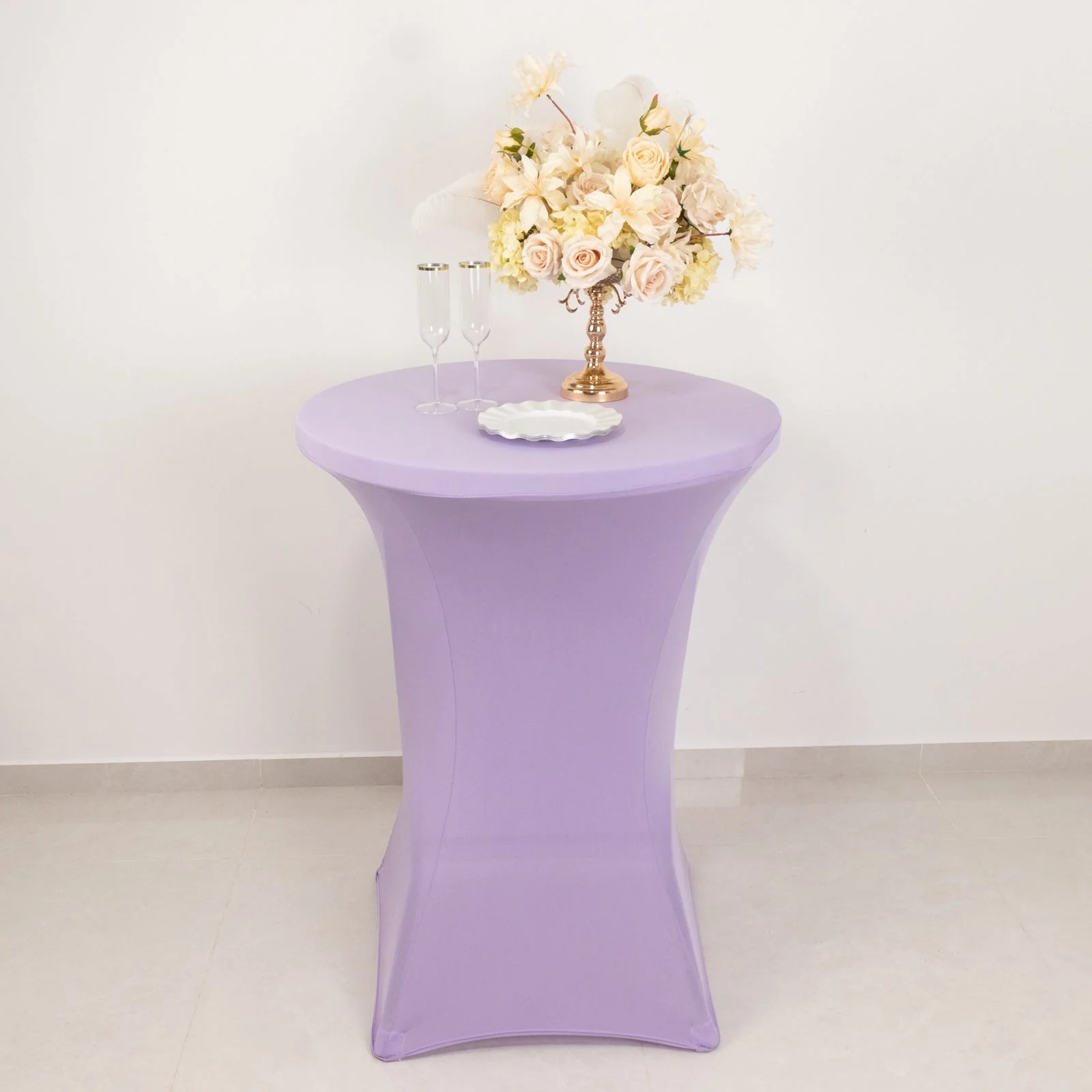 Spandex Round Cocktail Table Cover 30" Lavender Lilac for High Top Tables - Easy to Maintain Stretch Fitted Highboy Tablecloth - Image 2