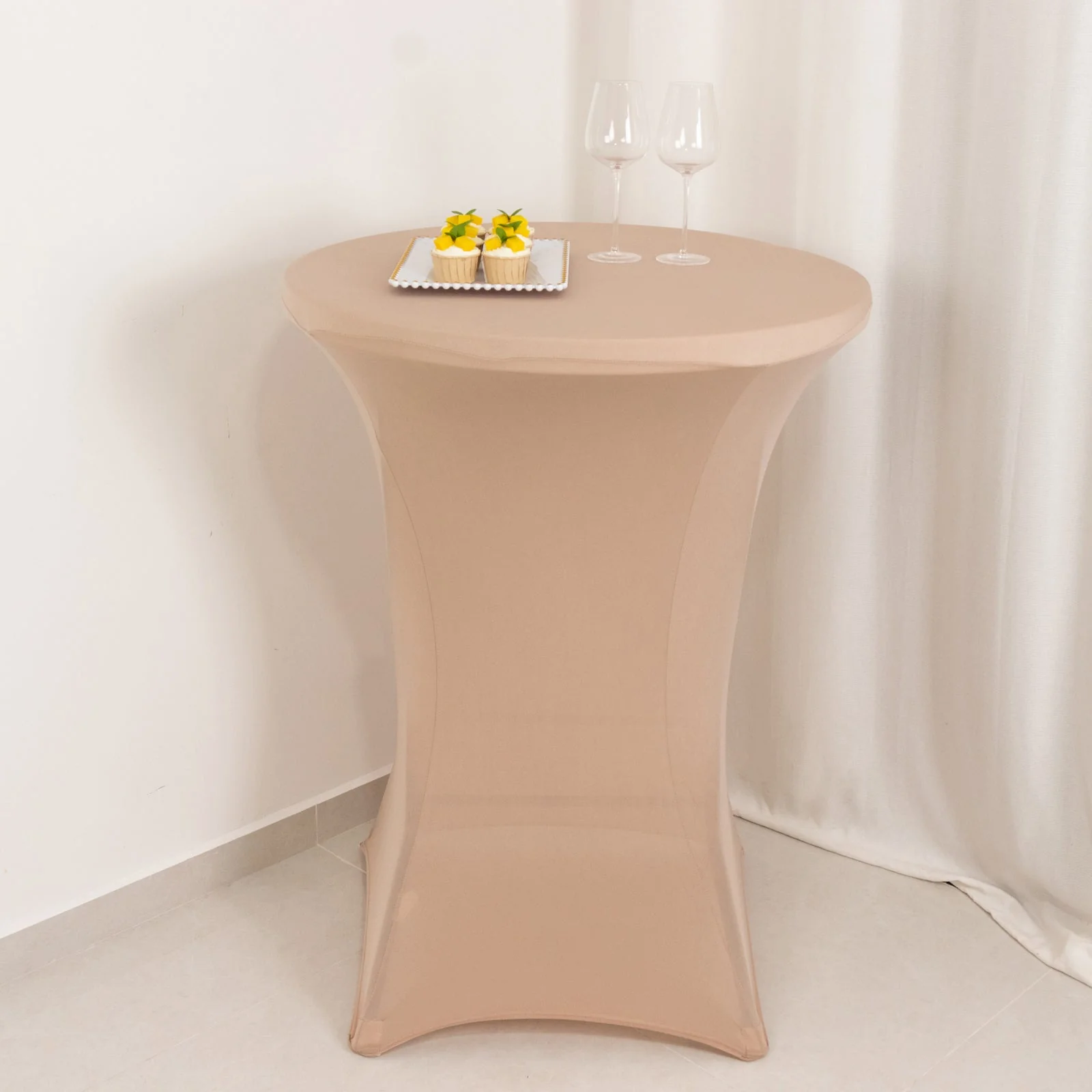 Spandex Round Cocktail Table Cover 30" Nude for High Top Tables - Easy to Maintain Stretch Fitted Highboy Tablecloth - Image 7