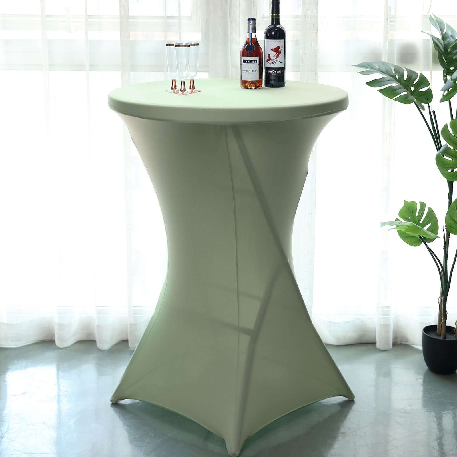 Spandex Round Cocktail Table Cover 30" Sage Green for High Top Tables - Easy to Maintain Stretch Fitted Highboy Tablecloth - Image 5