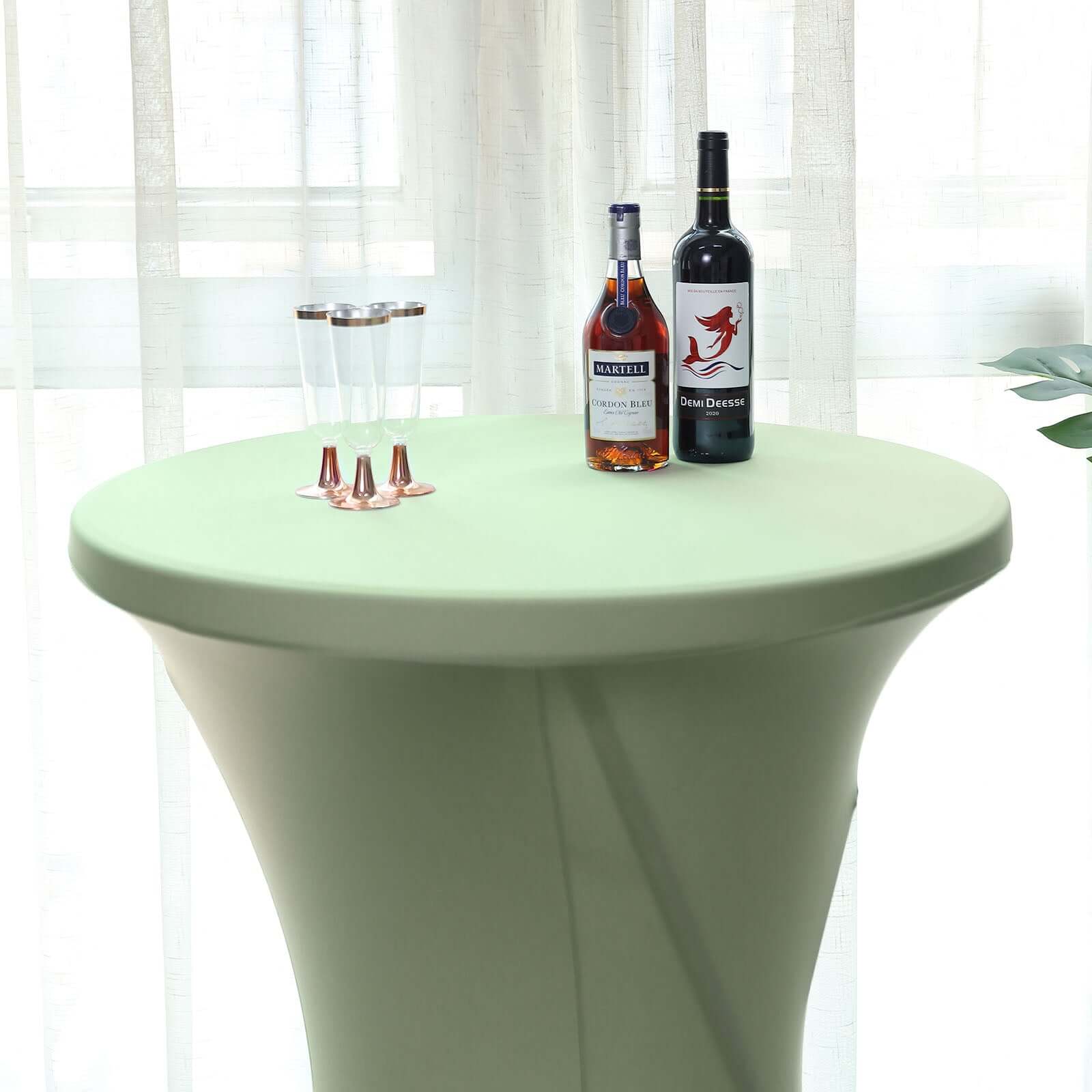 Spandex Round Cocktail Table Cover 30" Sage Green for High Top Tables - Easy to Maintain Stretch Fitted Highboy Tablecloth - Image 6