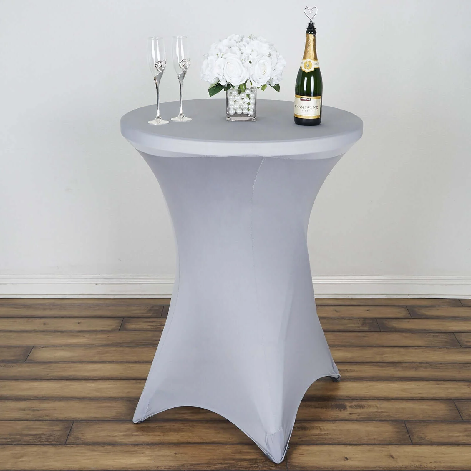 Spandex Round Cocktail Table Cover 30" Silver for High Top Tables - Easy to Maintain Stretch Fitted Highboy Tablecloth - Image 6