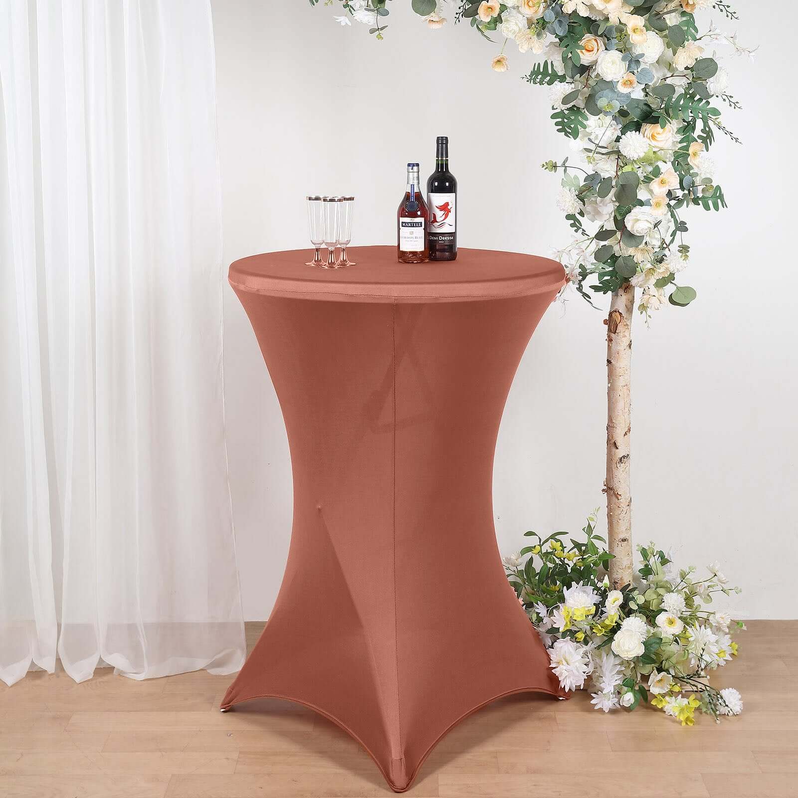 Spandex Round Cocktail Table Cover 30" Terracotta (Rust) for High Top Tables - Easy to Maintain Stretch Fitted Highboy Tablecloth - Image 3