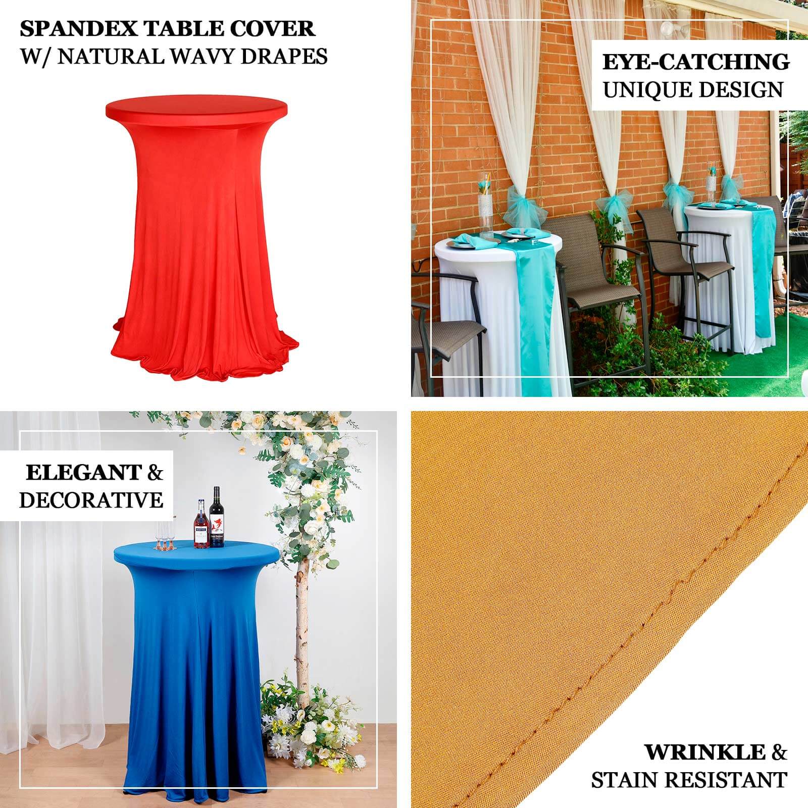Spandex Round Cocktail Table Cover Skirt 30" Beige With Natural Wavy Drapes - Image 4
