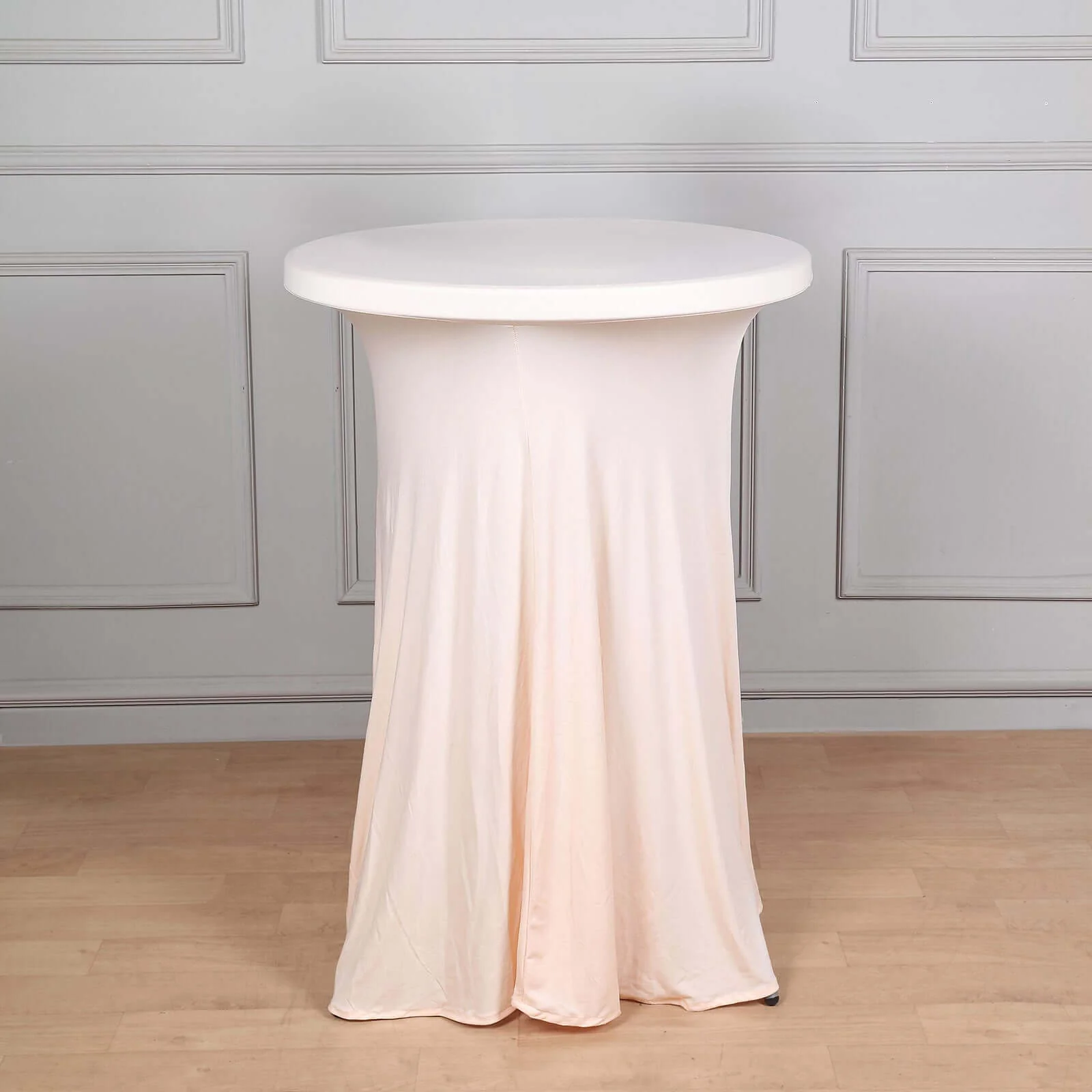 Spandex Round Cocktail Table Cover Skirt 30" Blush With Natural Wavy Drapes