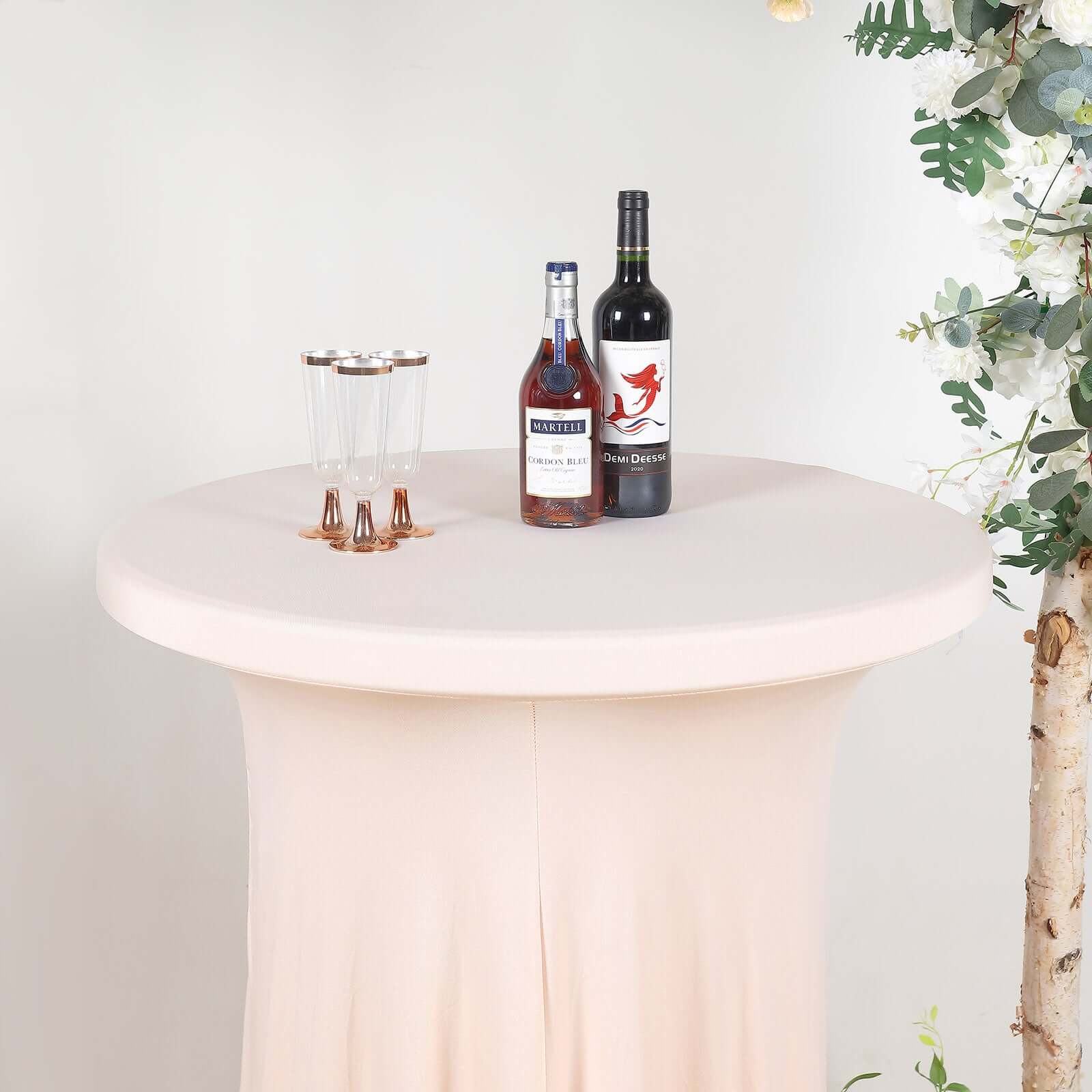 Spandex Round Cocktail Table Cover Skirt 30" Blush With Natural Wavy Drapes - Image 2