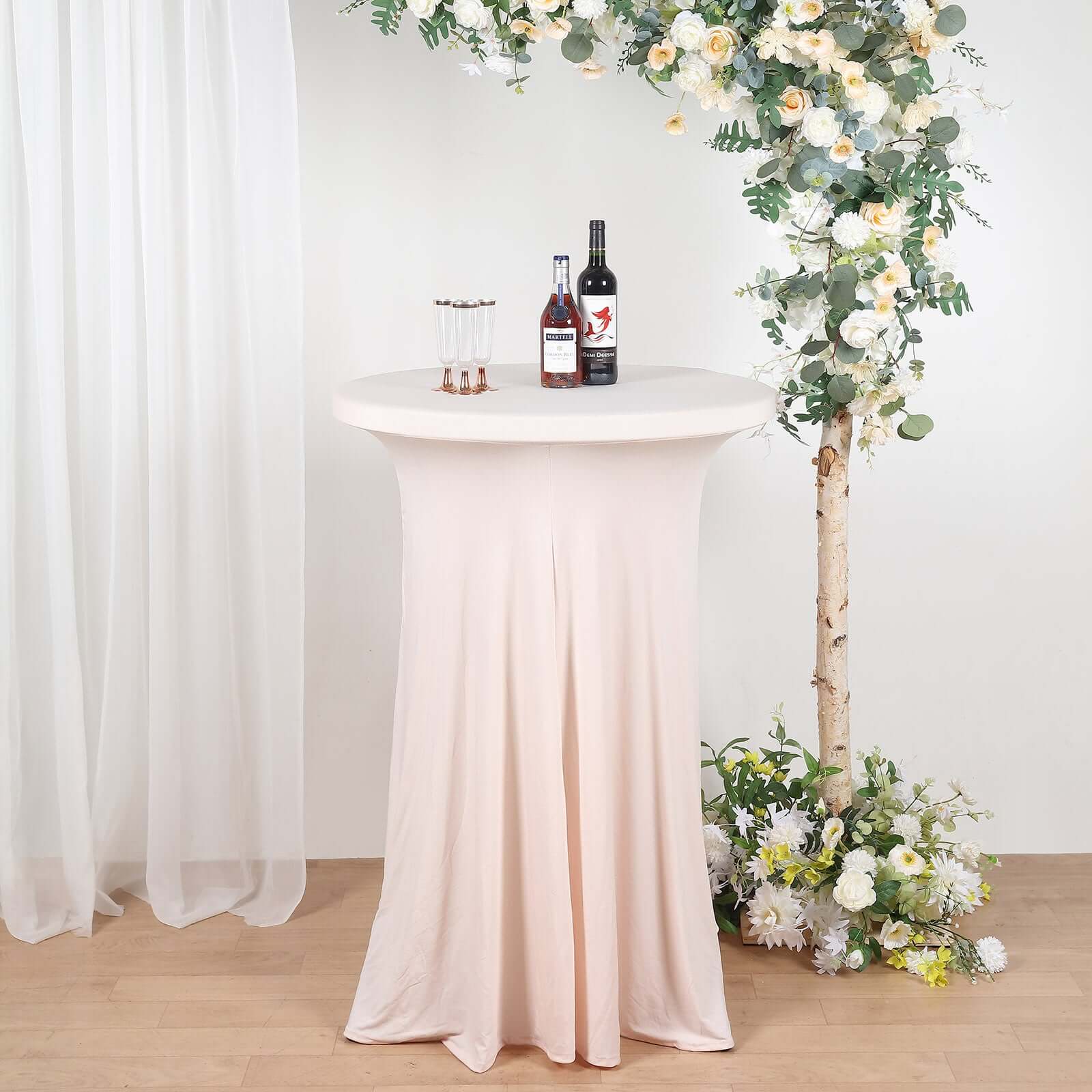 Spandex Round Cocktail Table Cover Skirt 30" Blush With Natural Wavy Drapes - Image 6