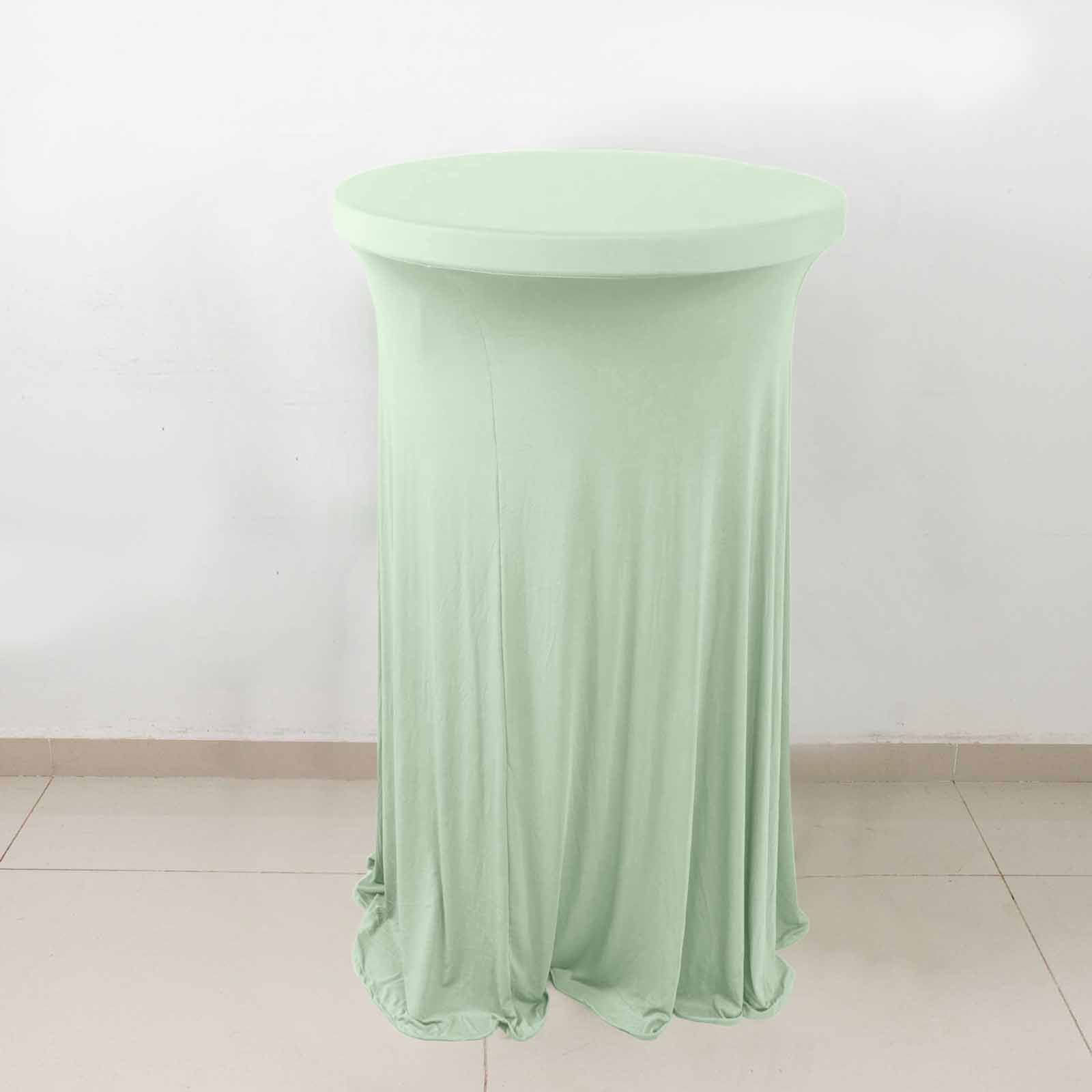 Spandex Round Cocktail Table Cover Skirt 30" Sage Green With Natural Wavy Drapes