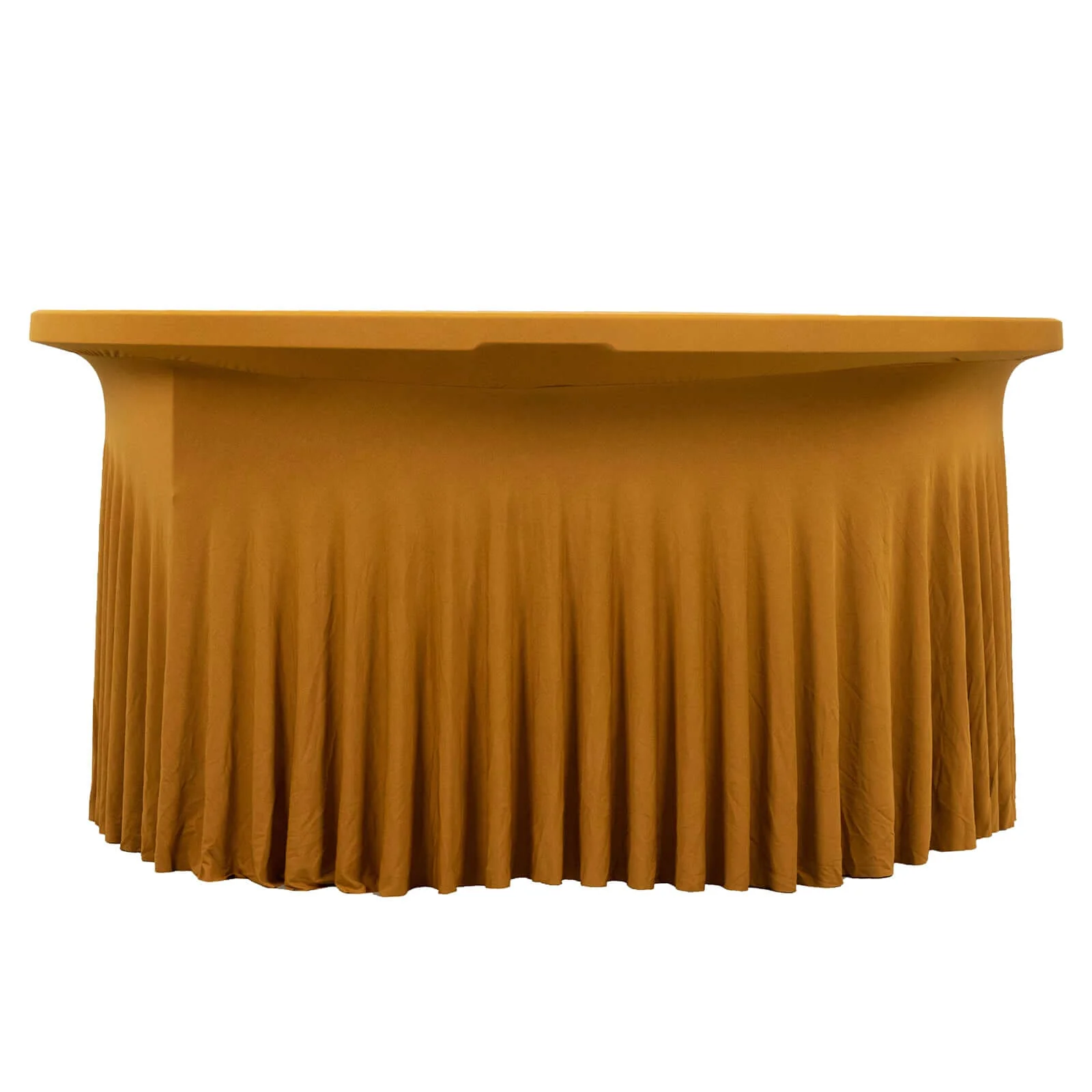 Spandex Round Tablecloth 5ft Gold - Classy Table Cover Skirt with Ruffles - Image 8