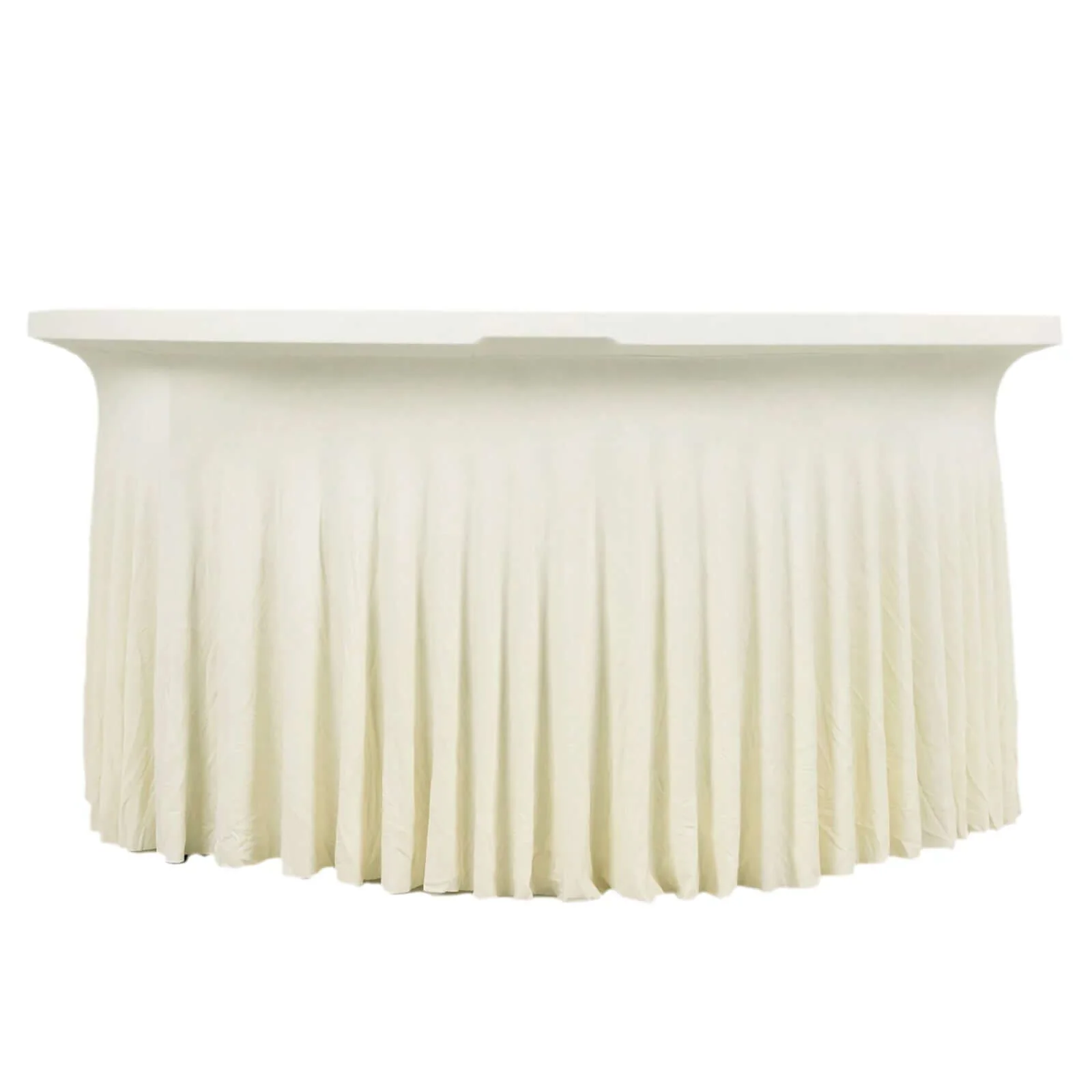 Spandex Round Tablecloth 5ft Ivory - Classy Table Cover Skirt with Ruffles - Image 8