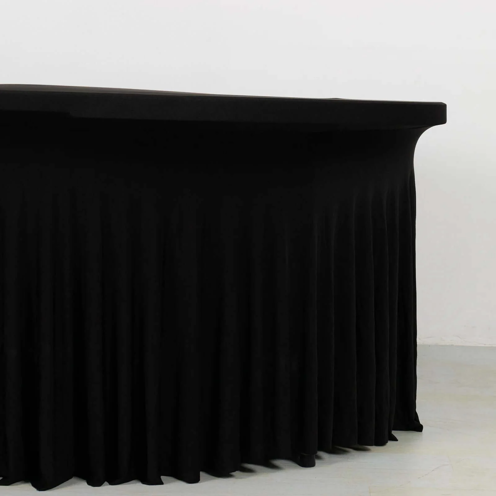 Spandex Round Tablecloth 6ft Black - Classy Table Cover Skirt with Ruffles