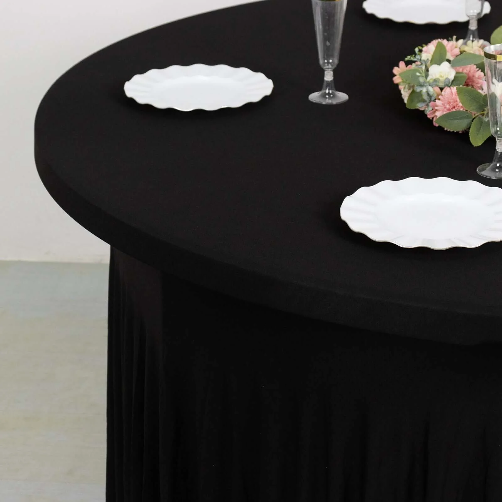 Spandex Round Tablecloth 6ft Black - Classy Table Cover Skirt with Ruffles - Image 4
