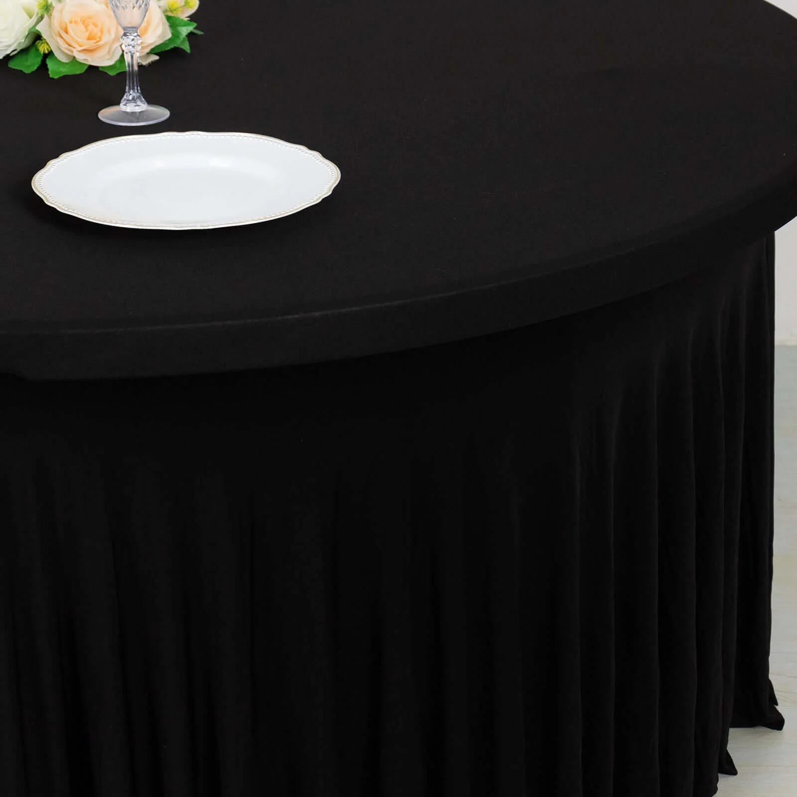 Spandex Round Tablecloth 6ft Black - Classy Table Cover Skirt with Ruffles - Image 5