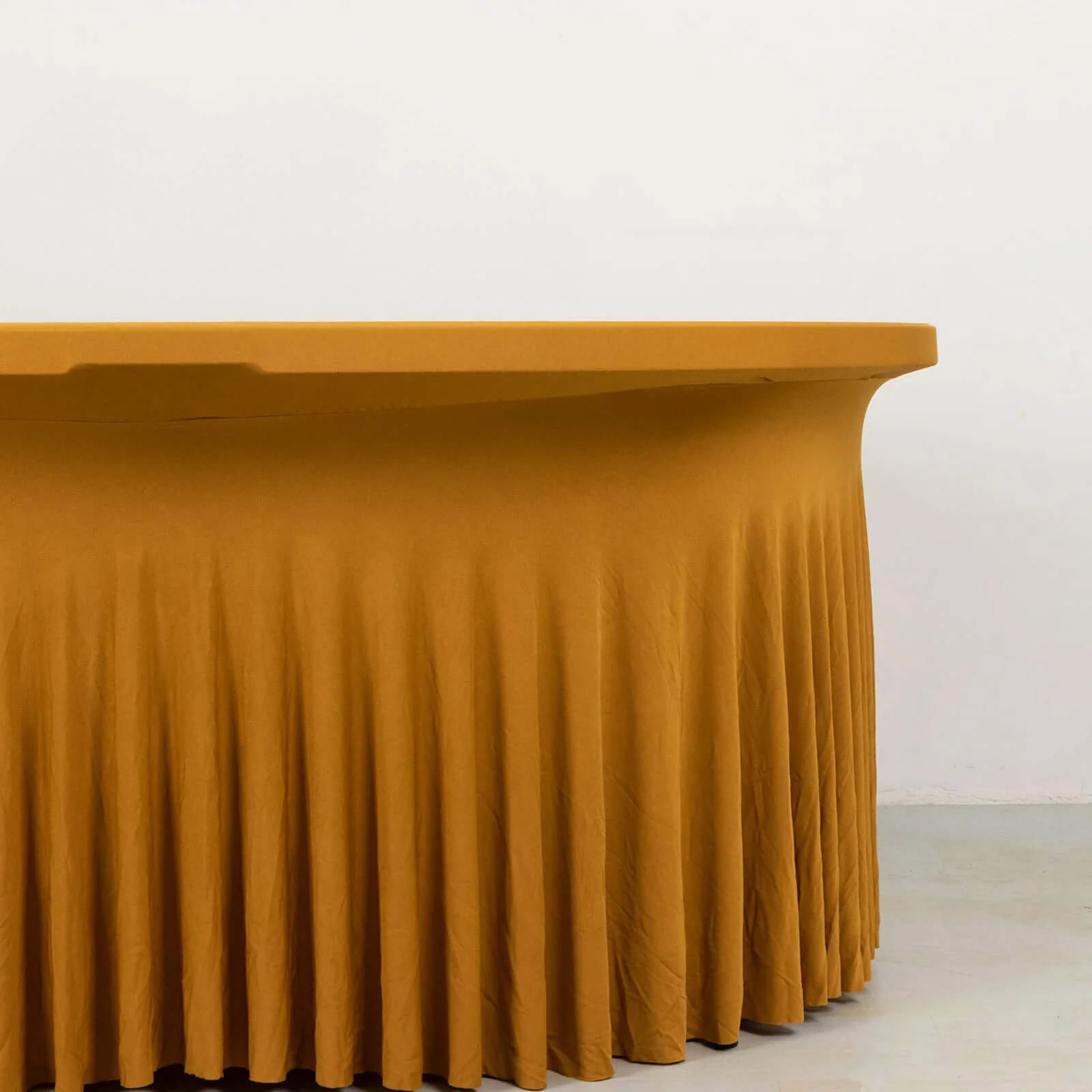 Spandex Round Tablecloth 6ft Gold - Classy Table Cover Skirt with Ruffles