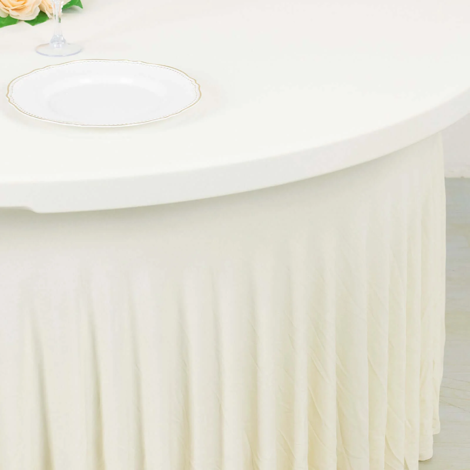 Spandex Round Tablecloth 6ft Ivory - Classy Table Cover Skirt with Ruffles - Image 5