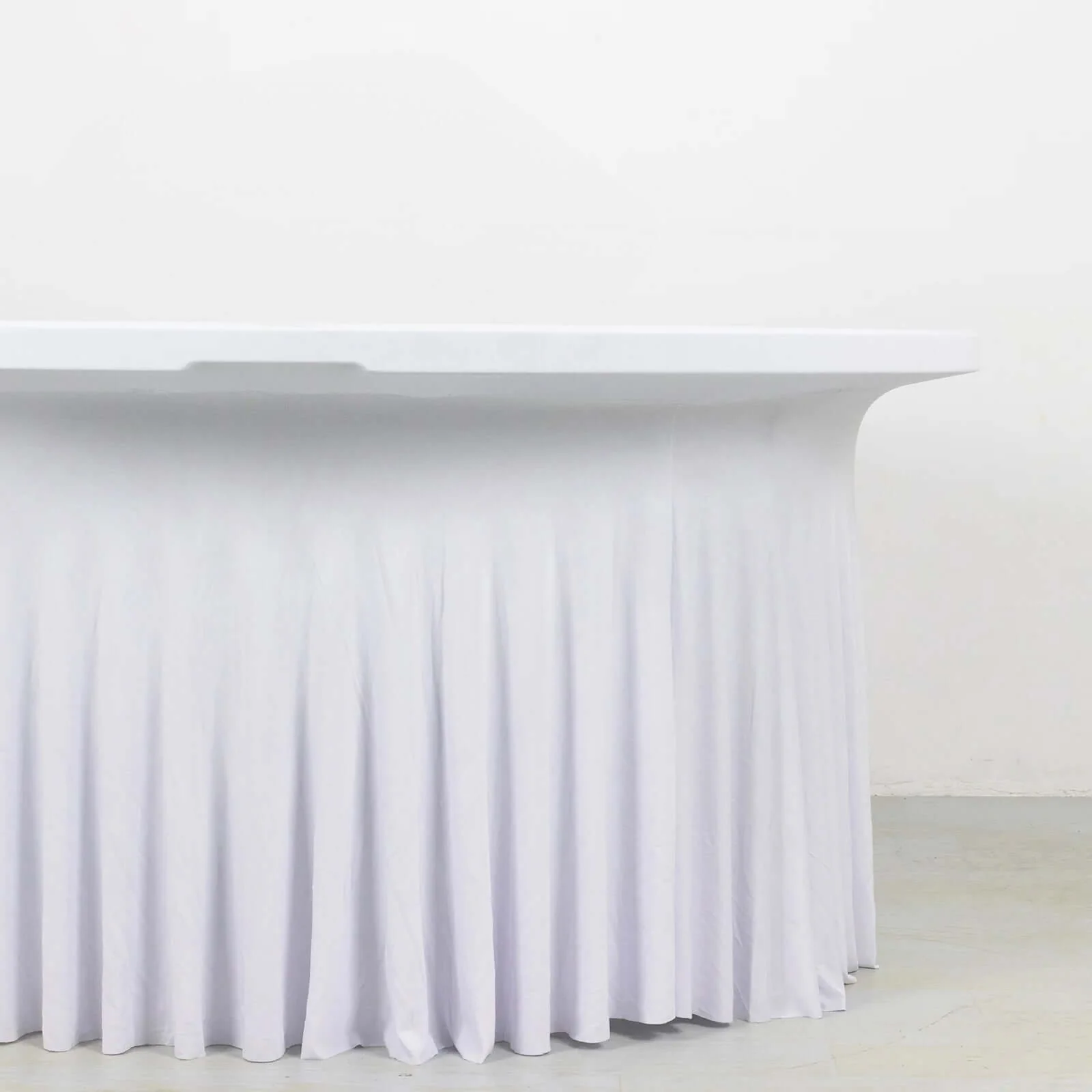 Spandex Round Tablecloth 6ft White - Classy Table Cover Skirt with Ruffles for Trade Shows, Galas & Corporate Events