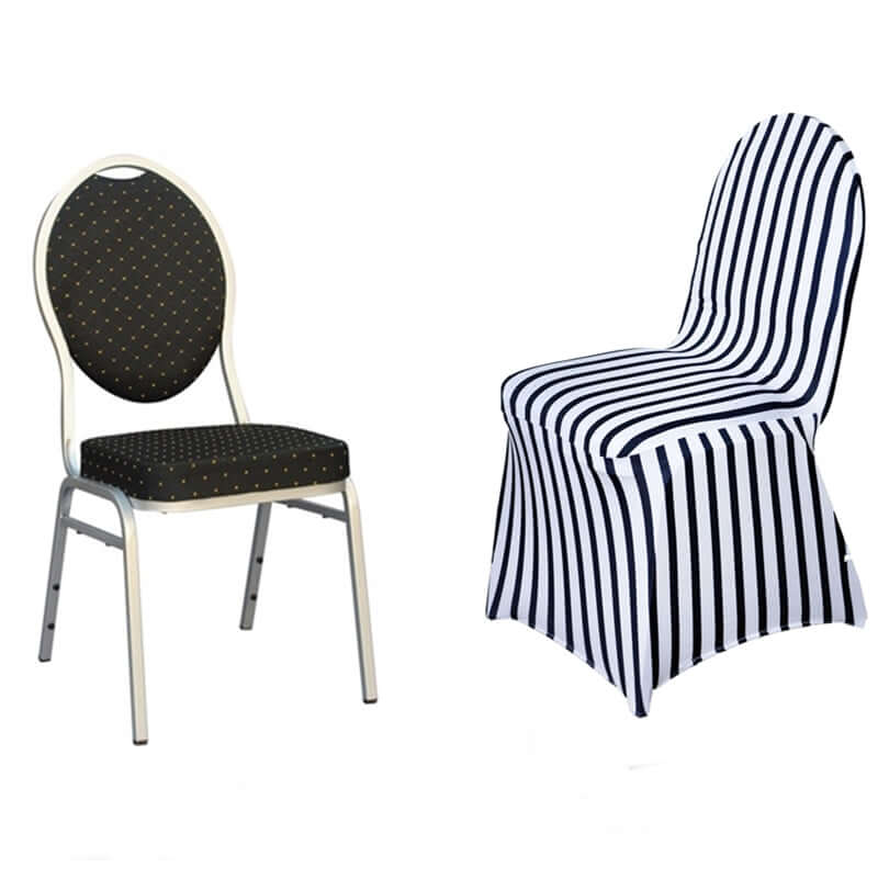 Spandex Stretch Banquet Chair Cover Black/White Striped with Foot Pockets - Stylish Fitted Slipcover for Modern Events - Image 8