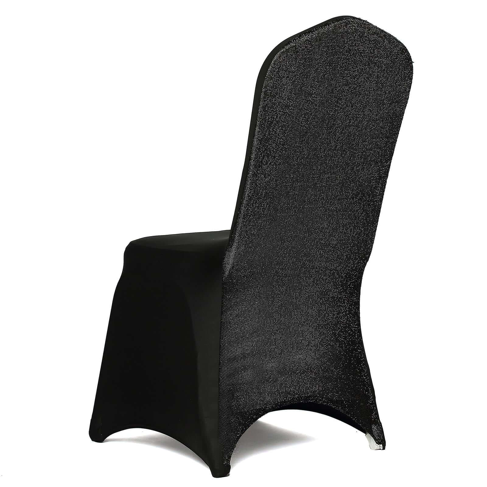 Spandex Stretch Banquet Chair Cover with Metallic Shimmer Tinsel Back Black - Fitted Slipcover - Image 5