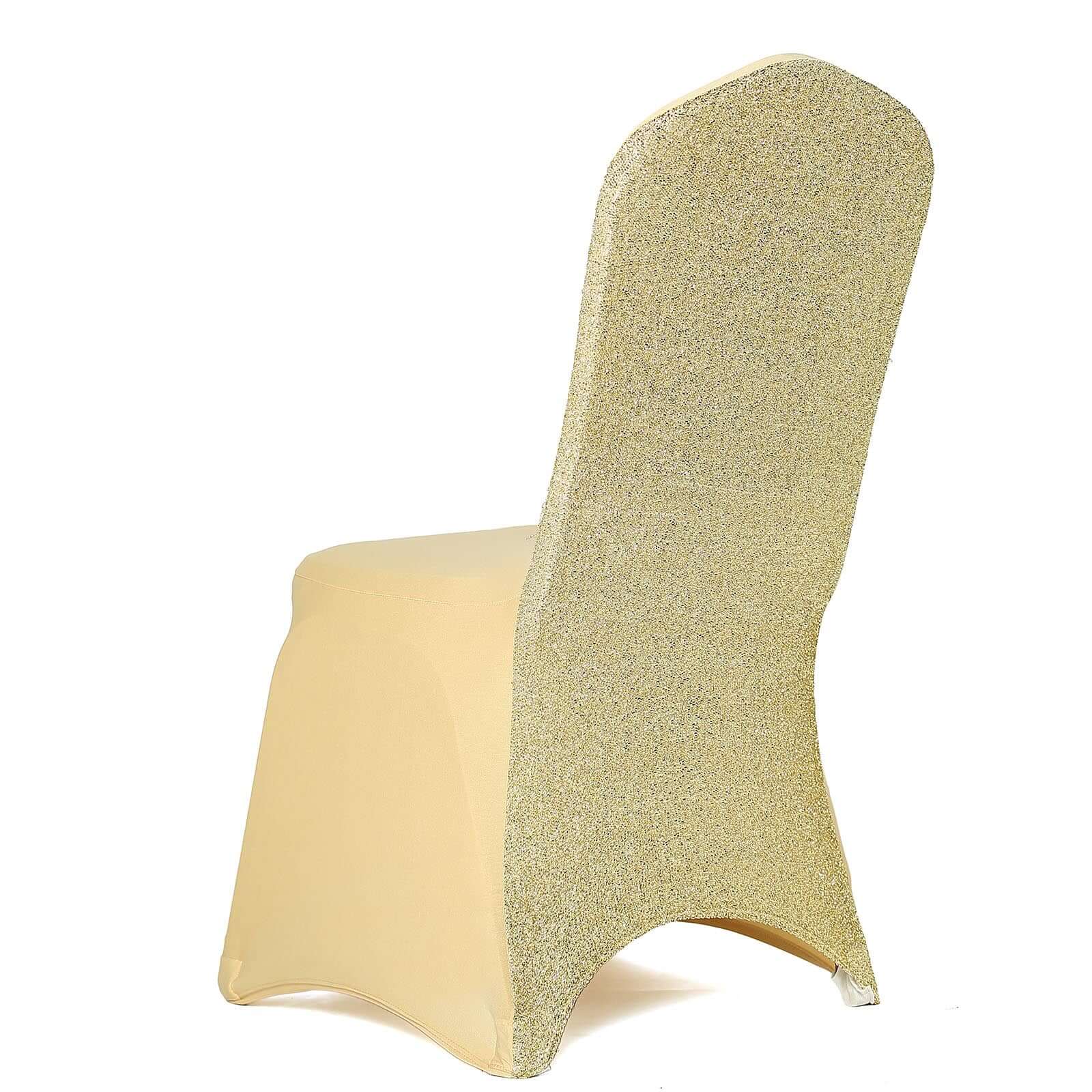 Spandex Stretch Banquet Chair Cover with Metallic Shimmer Tinsel Back Champagne - Fitted Slipcover - Image 7