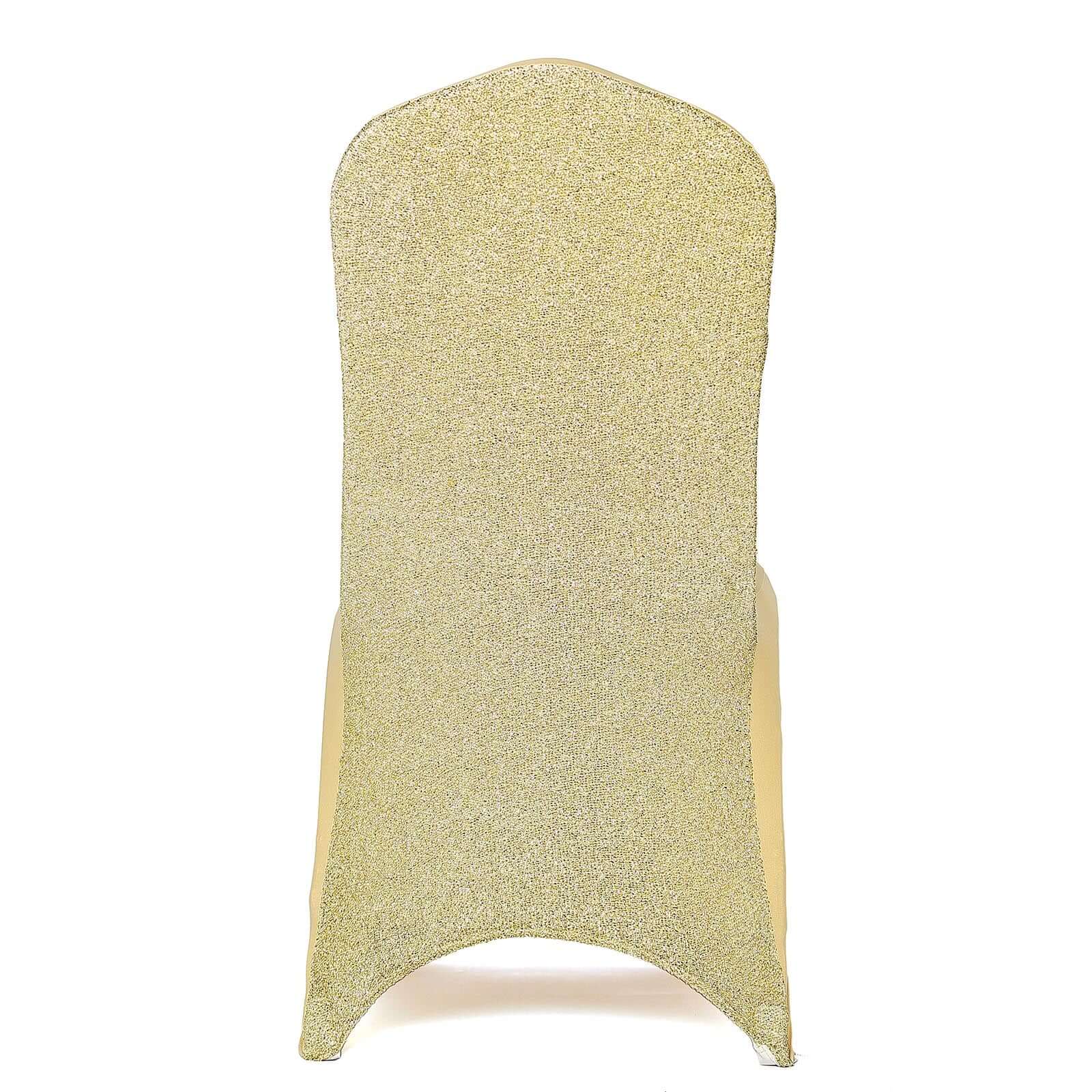 Spandex Stretch Banquet Chair Cover with Metallic Shimmer Tinsel Back Champagne - Fitted Slipcover - Image 8