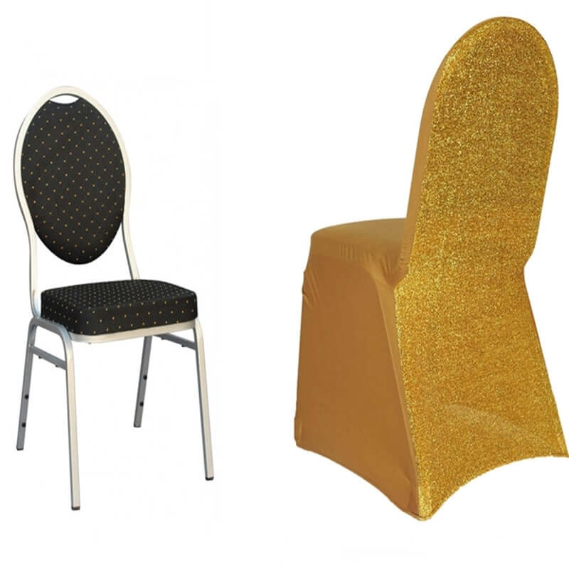 Spandex Stretch Banquet Chair Cover with Metallic Shimmer Tinsel Back Gold - Stylish Fitted Slipcover for Sophisticated Events - Image 6