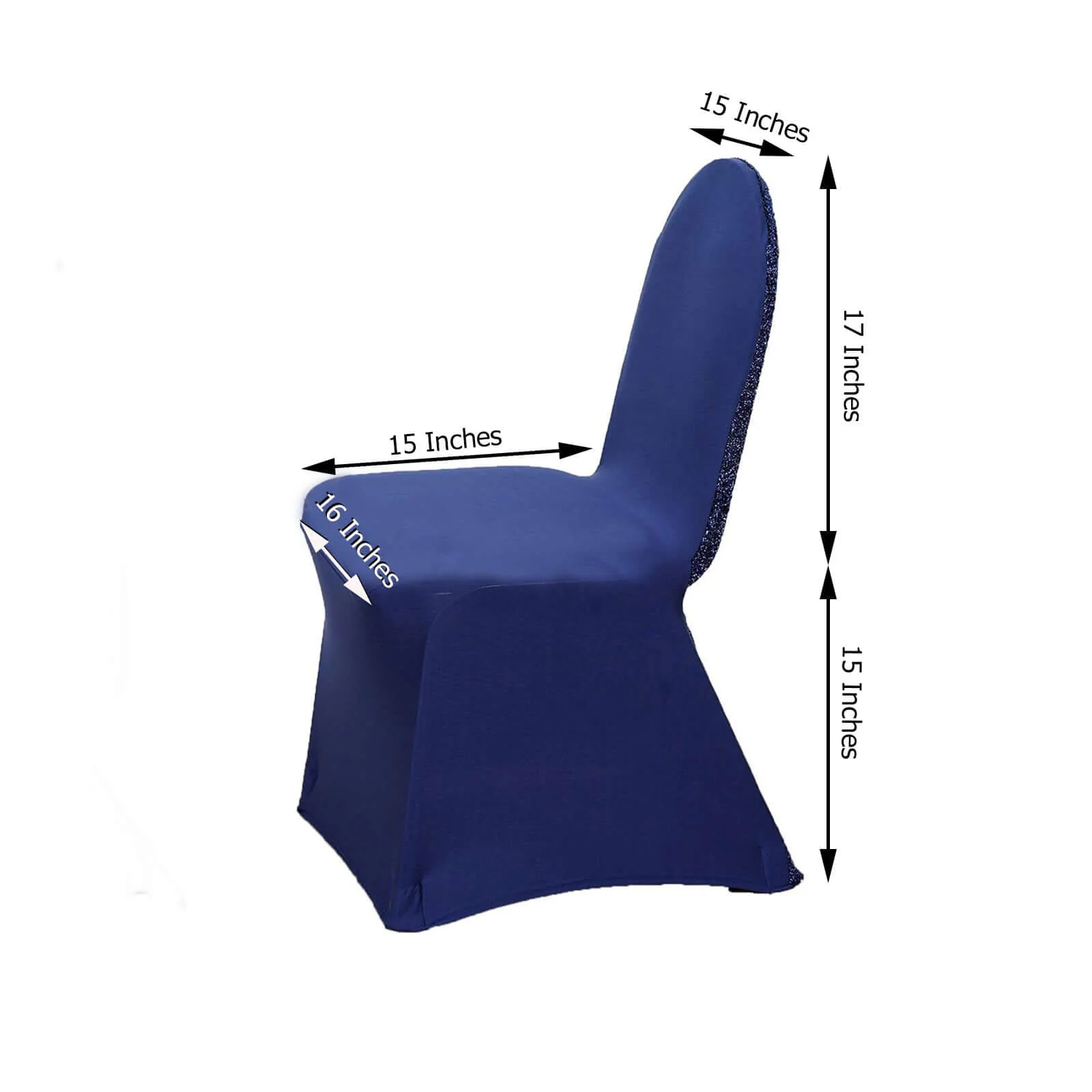 Spandex Stretch Banquet Chair Cover with Metallic Shimmer Tinsel Back Navy Blue - Fitted Slipcover - Image 3
