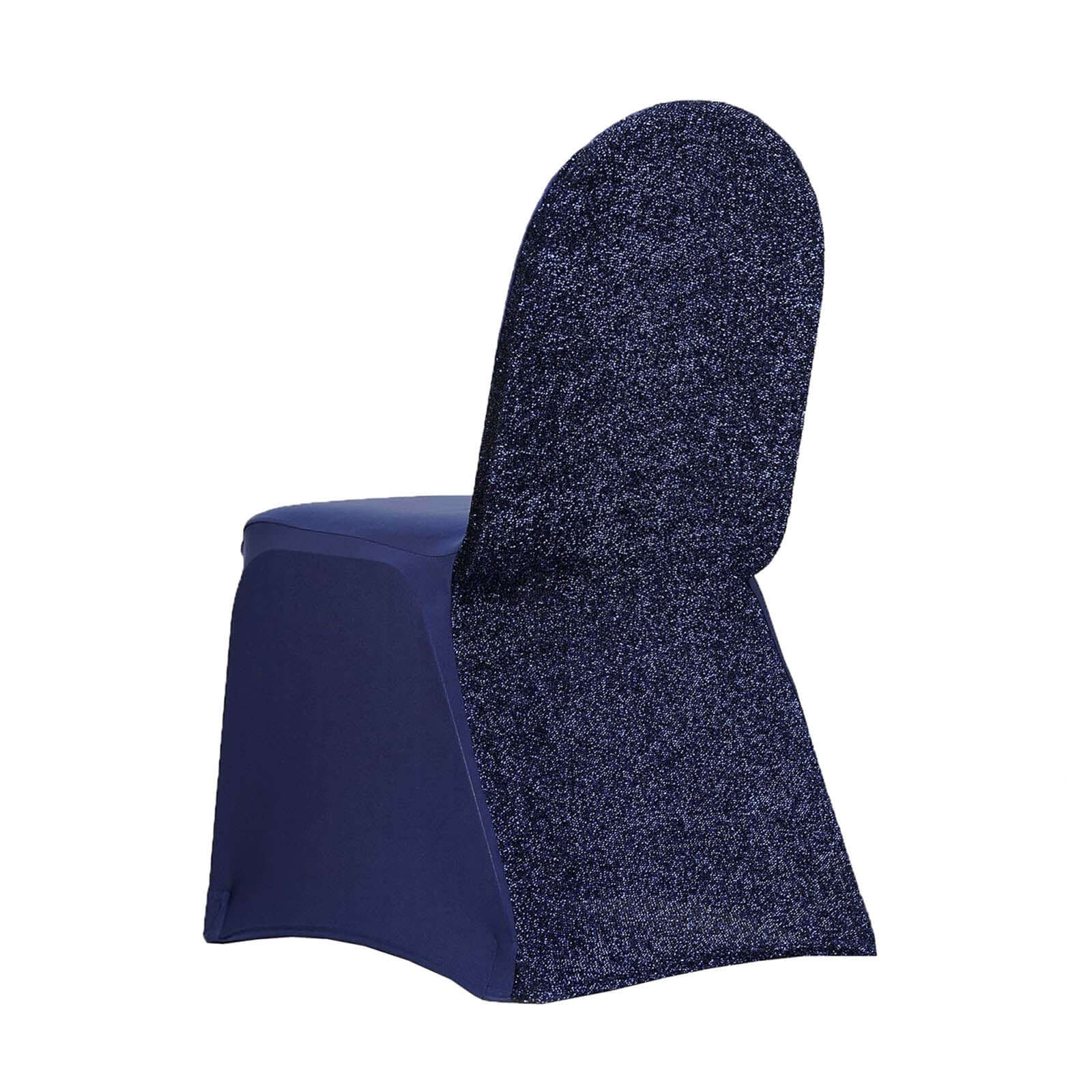 Spandex Stretch Banquet Chair Cover with Metallic Shimmer Tinsel Back Navy Blue - Fitted Slipcover - Image 7