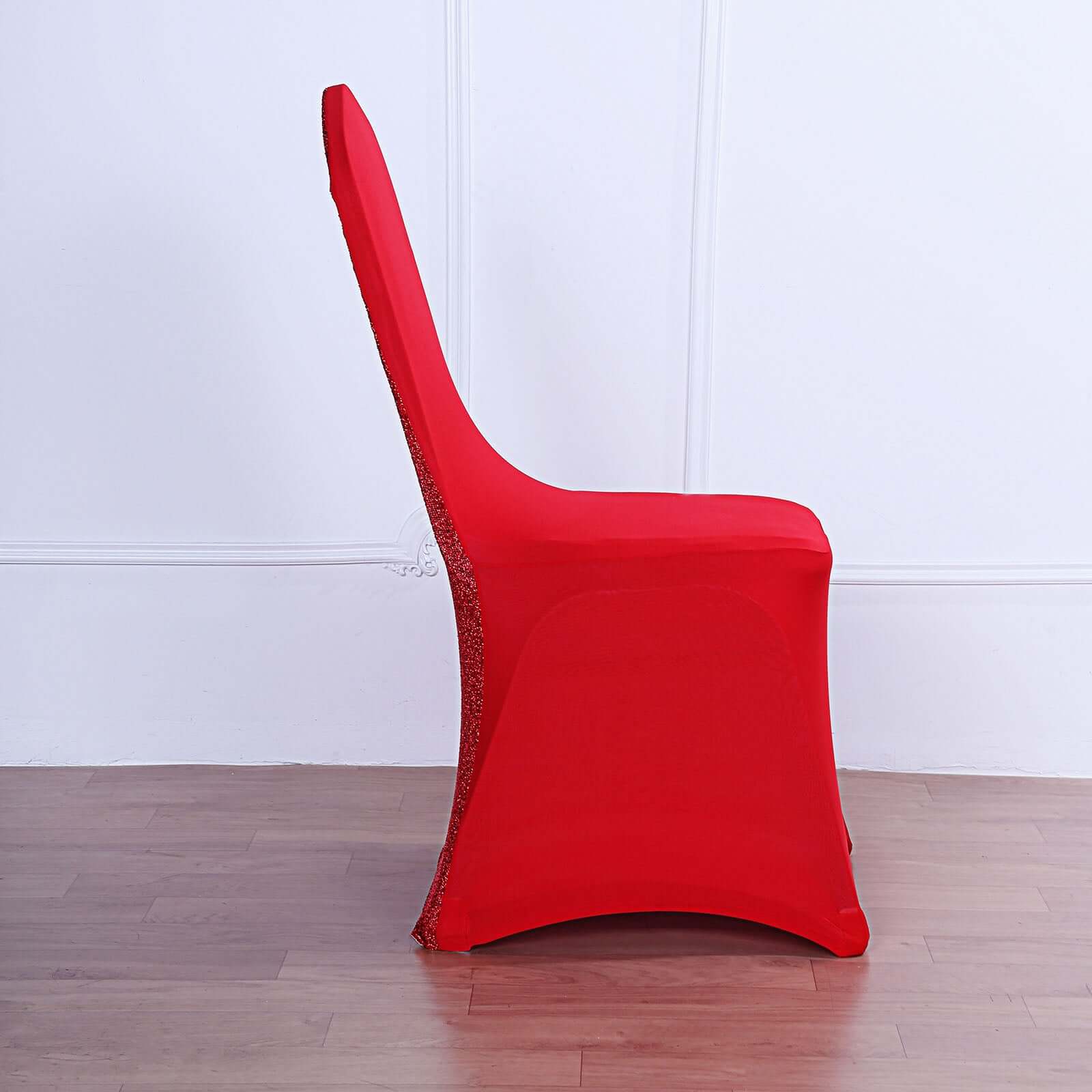 Spandex Stretch Banquet Chair Cover with Metallic Shimmer Tinsel Back Red - Fitted Slipcover - Image 6
