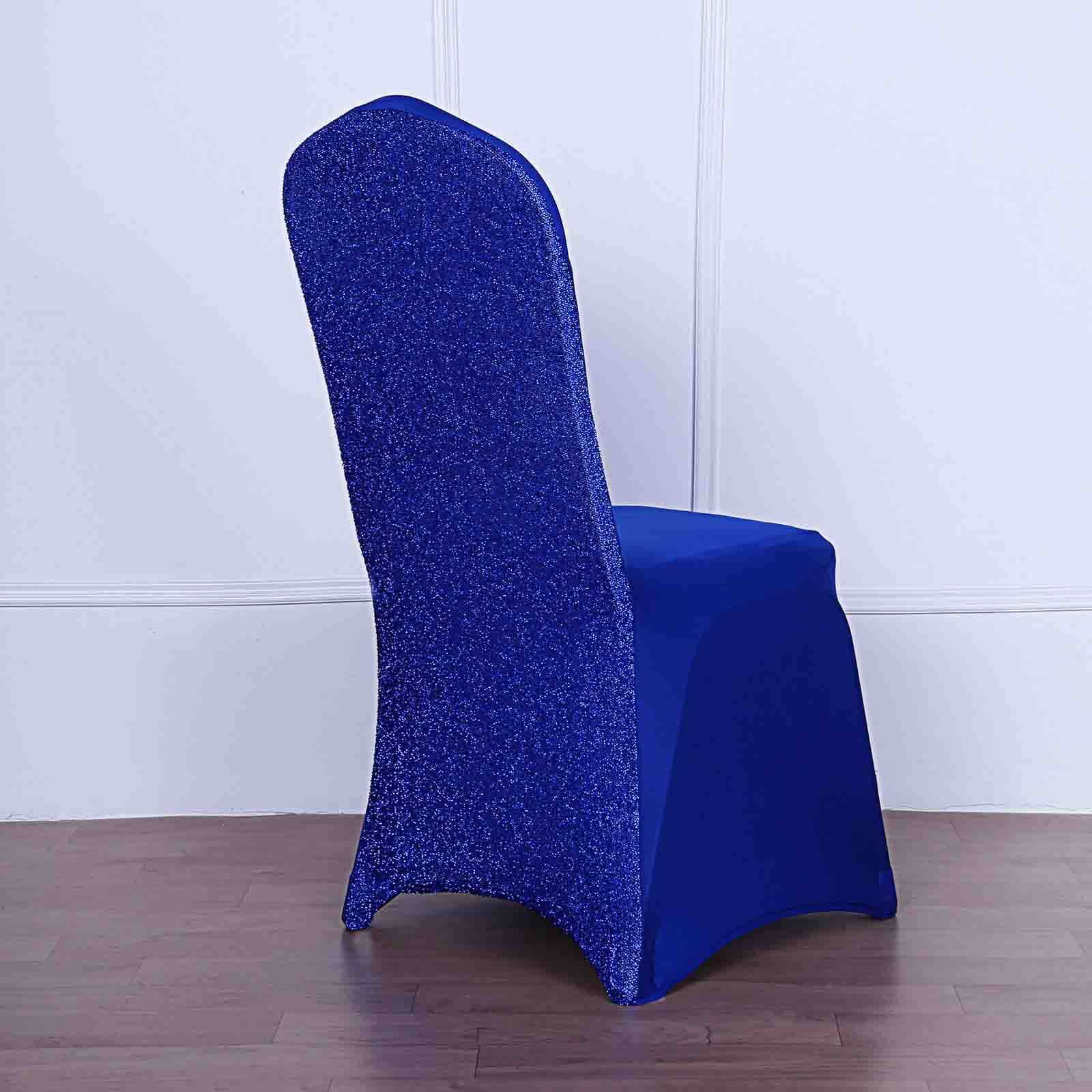 Spandex Stretch Banquet Chair Cover with Metallic Shimmer Tinsel Back Royal Blue - Fitted Slipcover