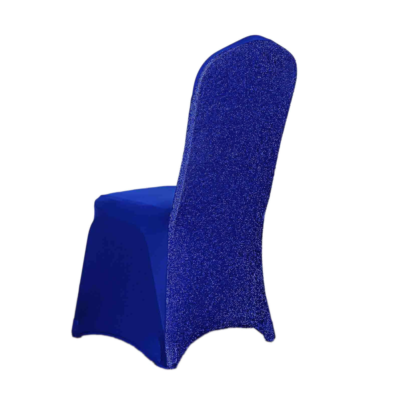 Spandex Stretch Banquet Chair Cover with Metallic Shimmer Tinsel Back Royal Blue - Fitted Slipcover - Image 7