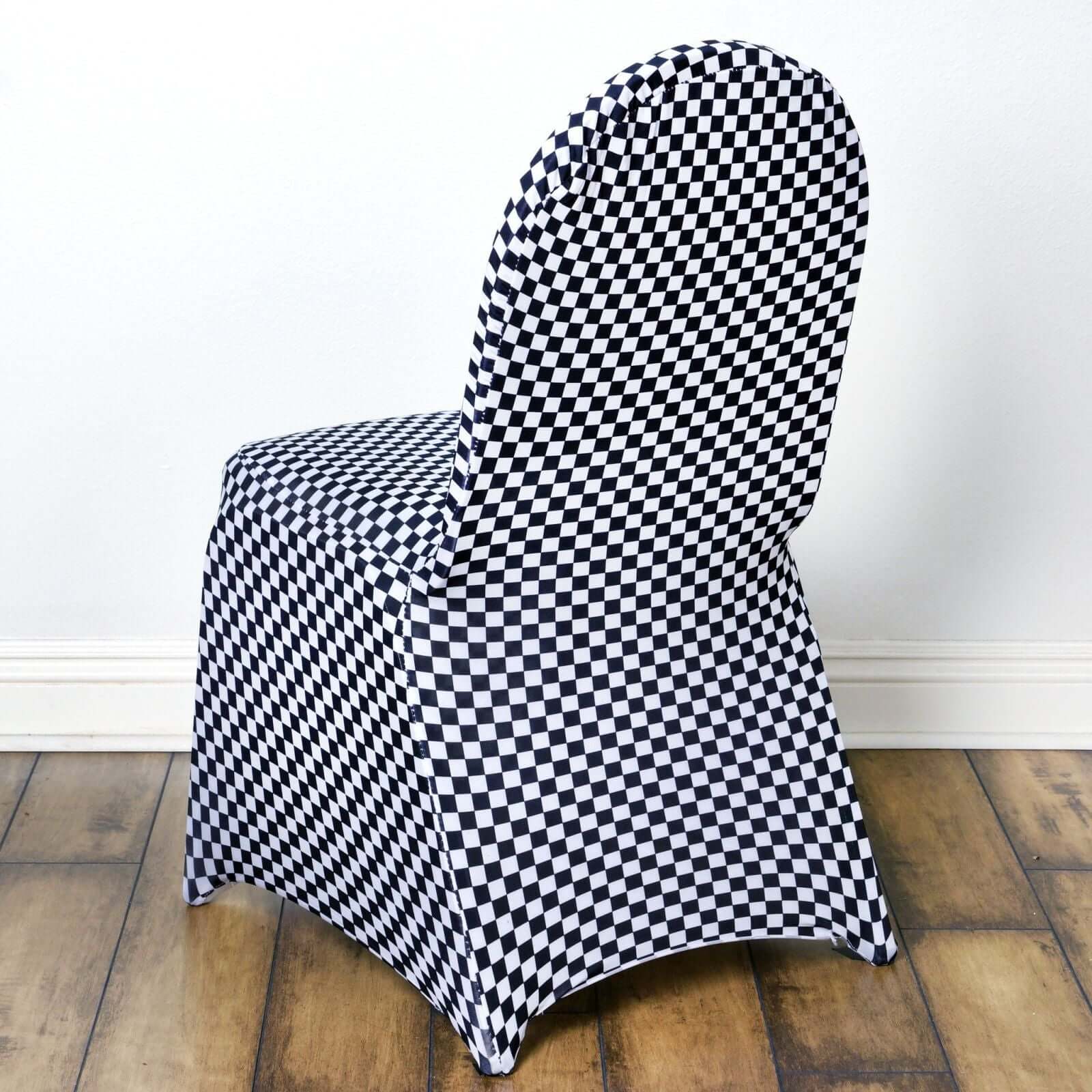 Spandex Stretch Banquet Chair Covers Black/White Buffalo Plaid - Fitted Checkered Design for Rustic & Modern Events - Image 4