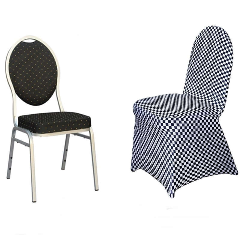 Spandex Stretch Banquet Chair Covers Black/White Buffalo Plaid - Fitted Checkered Design for Rustic & Modern Events - Image 5