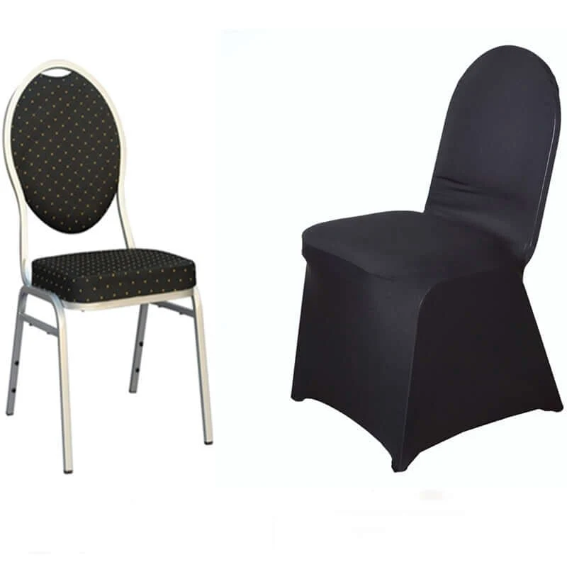 Spandex Stretch Fitted Banquet Chair Cover 160GSM Black - Durable Slip-On Slipcover for Weddings & Events - Image 3