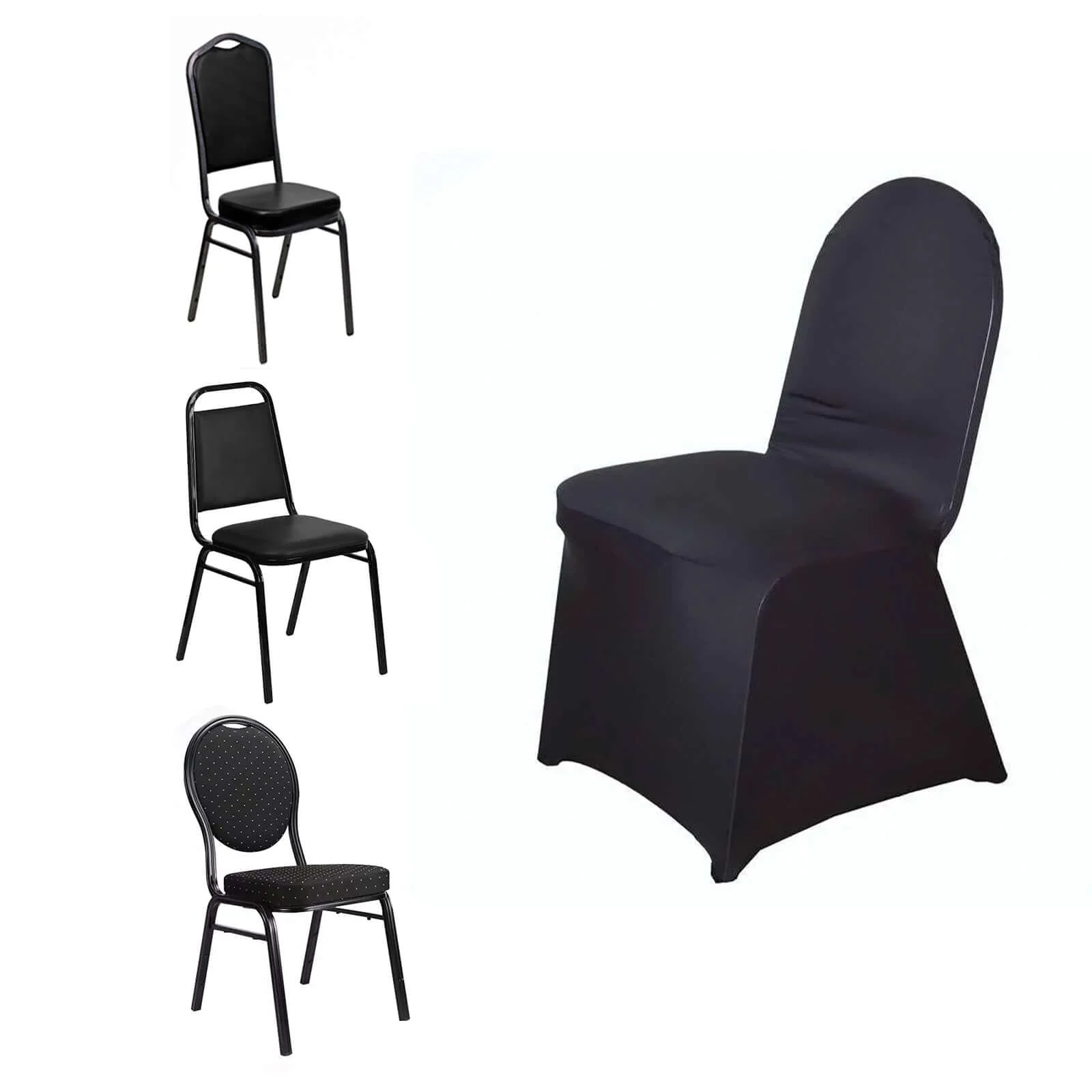 Spandex Stretch Fitted Banquet Chair Cover 160GSM Black - Durable Slip-On Slipcover for Weddings & Events - Image 6