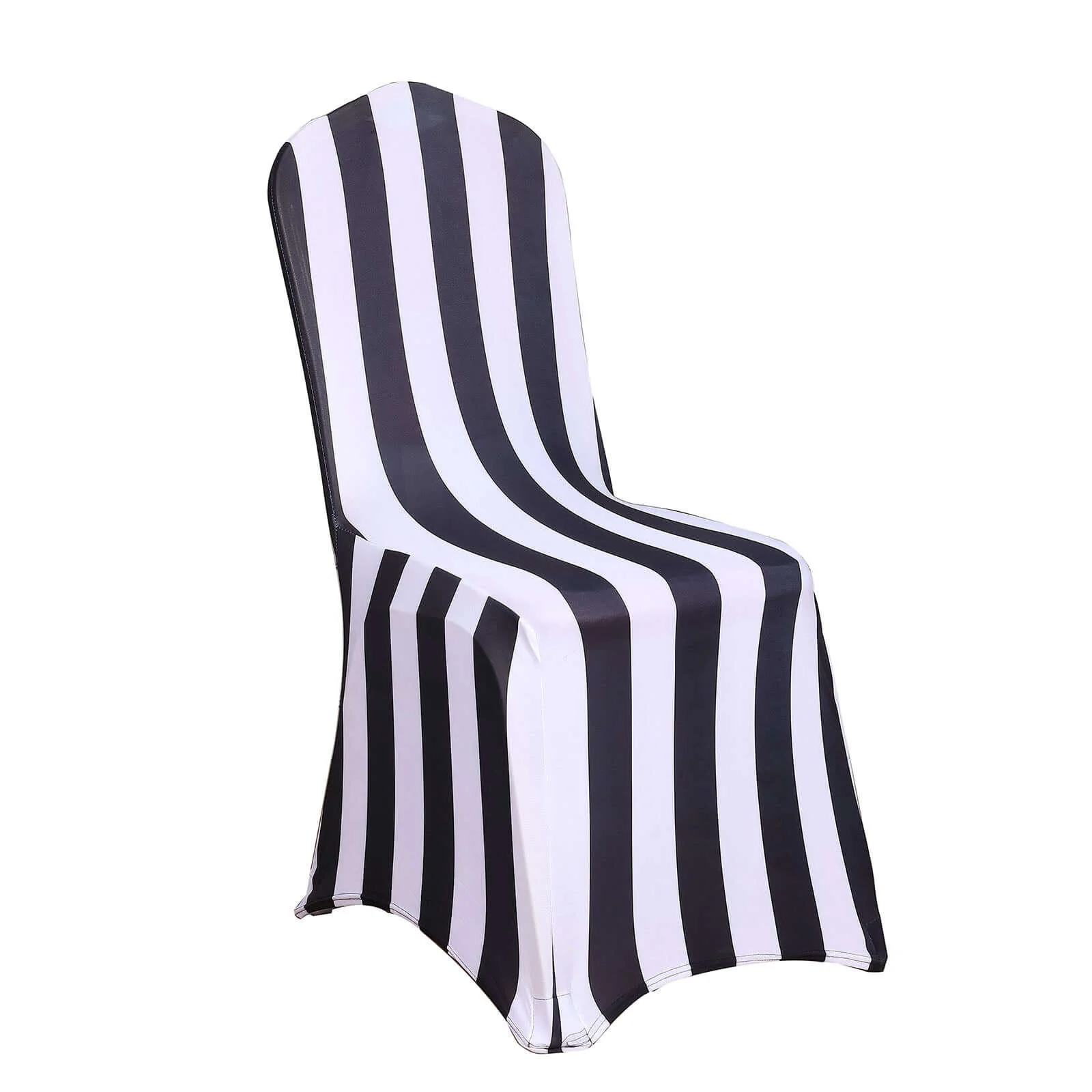 Spandex Stretch Fitted Banquet Chair Cover 160GSM Black/White 2" Stripes with Foot Pockets - Stylish Modern Slipcover for Events - Image 6