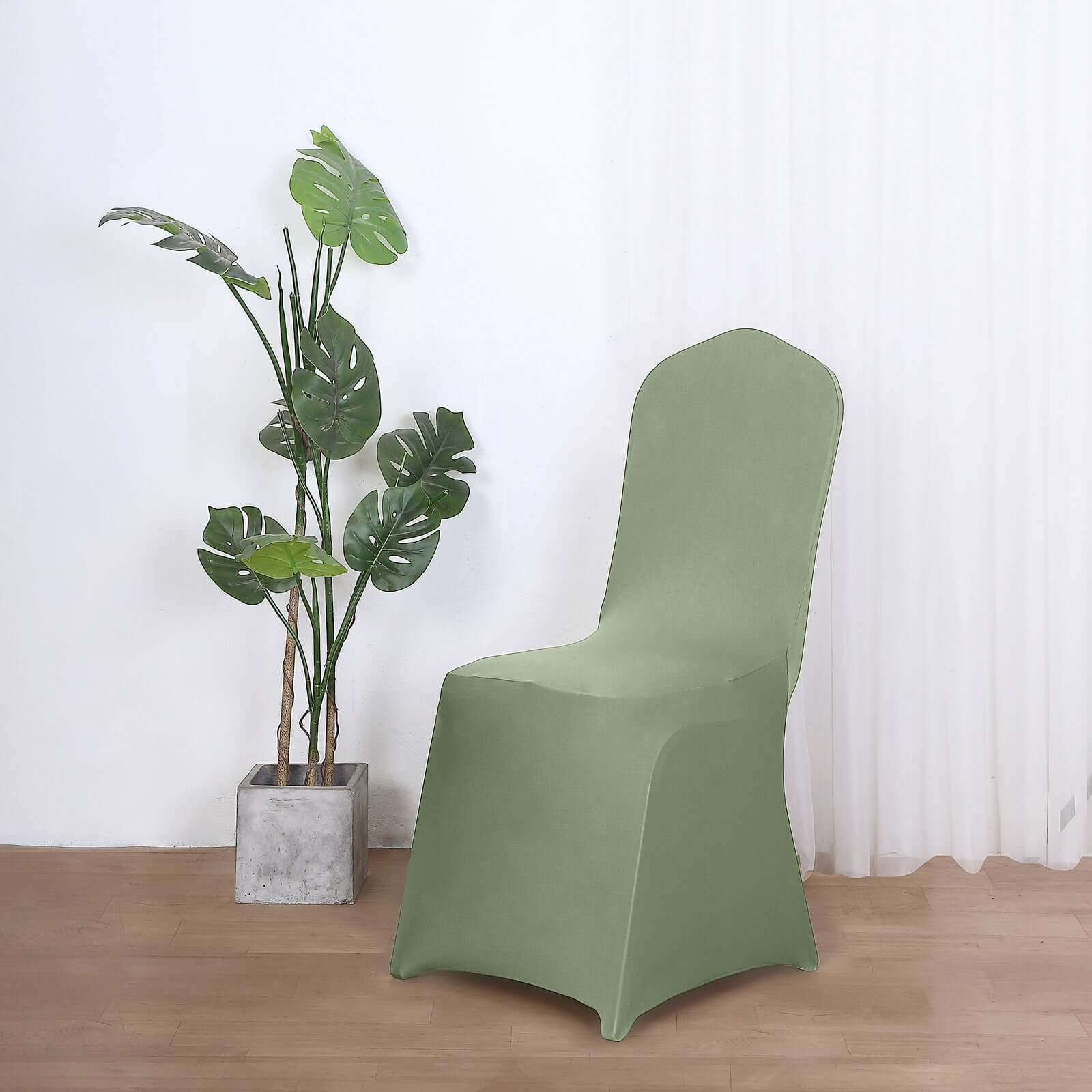 Spandex Stretch Fitted Banquet Chair Cover 160GSM Dusty Sage Green - Durable Slip-On Slipcover - Image 2