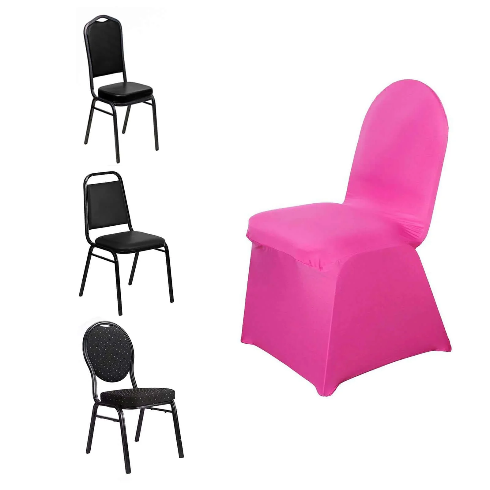 Spandex Stretch Fitted Banquet Chair Cover 160GSM Fuchsia - Durable Slip-On Slipcover - Image 6
