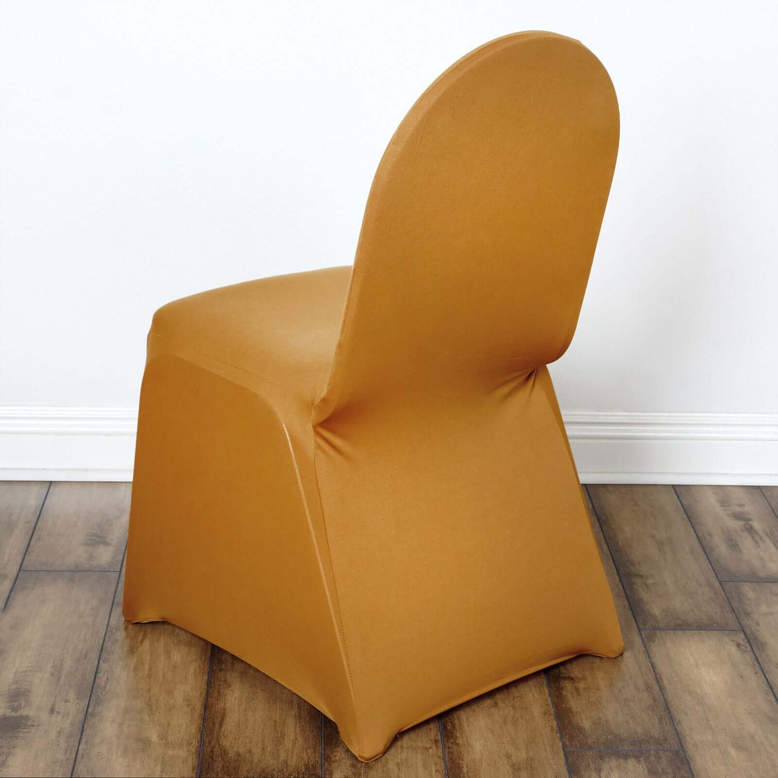 Spandex Stretch Fitted Banquet Chair Cover 160GSM Gold - Durable Slip-On Slipcover for Weddings & Events - Image 3