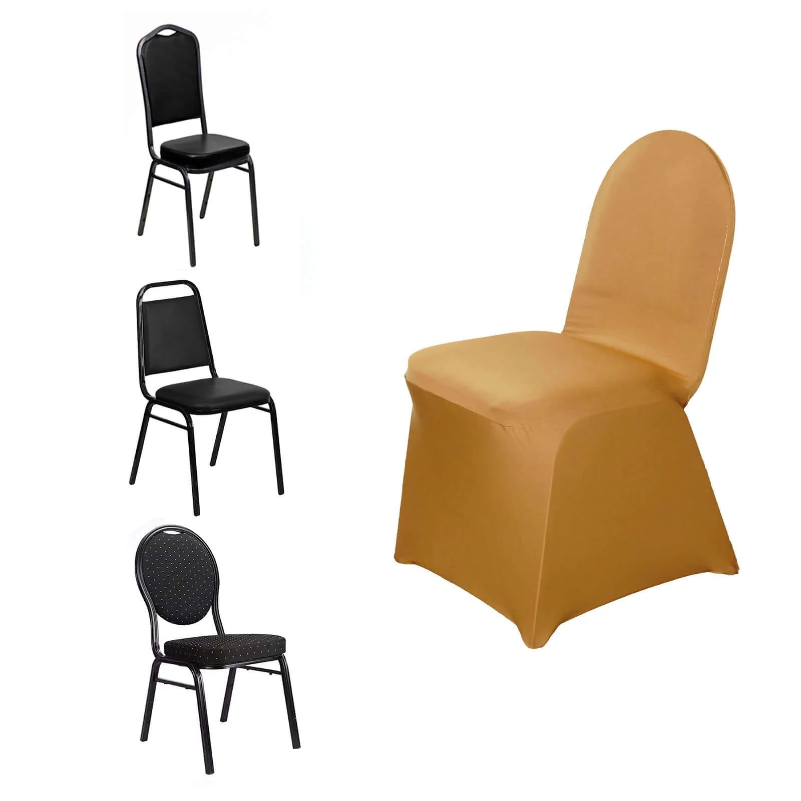 Spandex Stretch Fitted Banquet Chair Cover 160GSM Gold - Durable Slip-On Slipcover for Weddings & Events - Image 6
