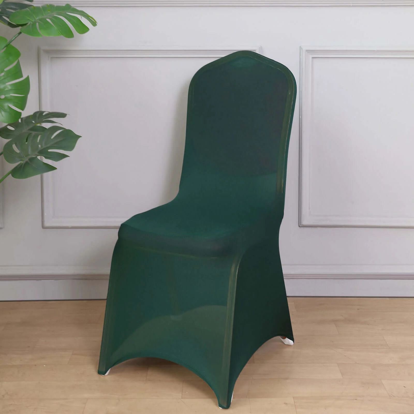 Spandex Stretch Fitted Banquet Chair Cover 160GSM Hunter Emerald Green - Durable Slip-On Slipcover - Image 2