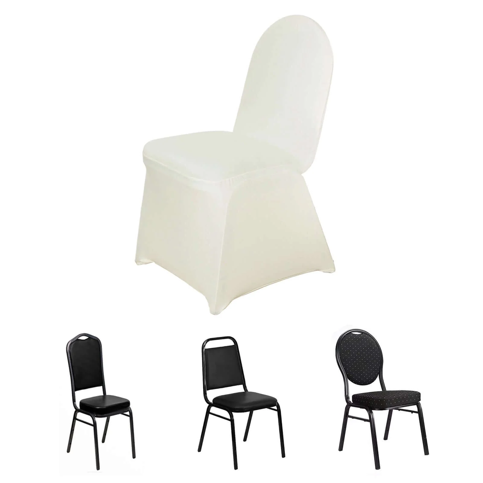 Spandex Stretch Fitted Banquet Chair Cover 160GSM Ivory - Durable Slip-On Slipcover