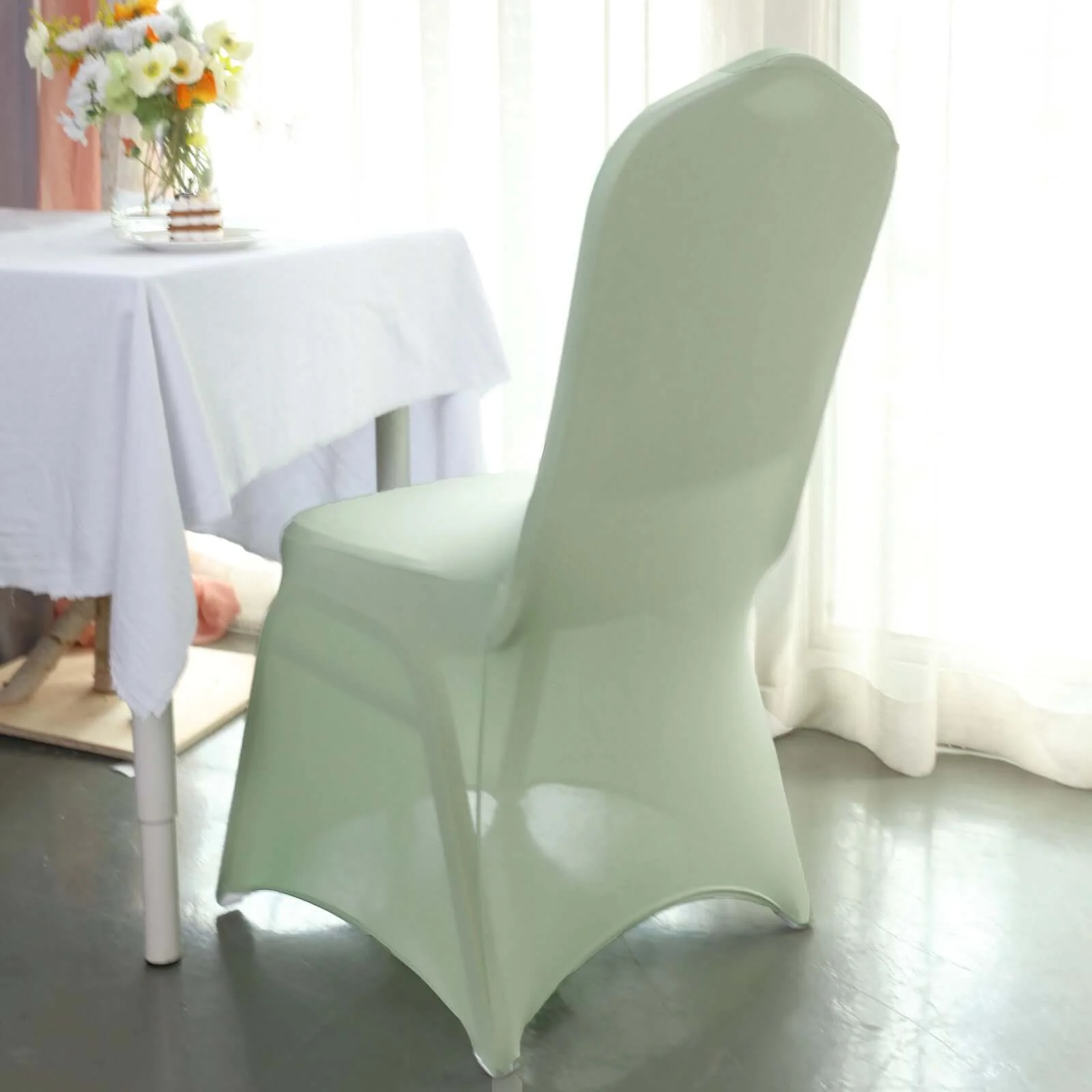 Spandex Stretch Fitted Banquet Chair Cover 160GSM Sage Green - Durable Slip-On Slipcover - Image 3