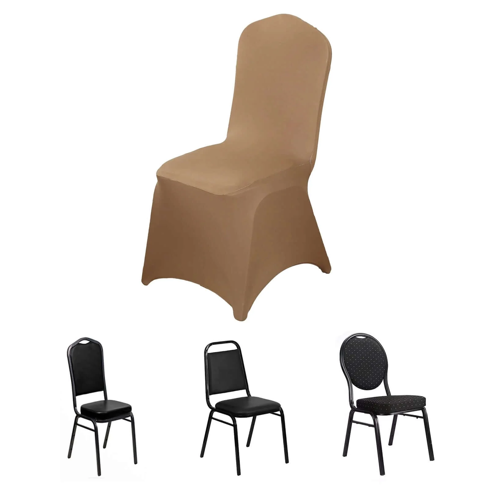 Spandex Stretch Fitted Banquet Chair Cover 160GSM Taupe - Durable Slip-On Slipcover