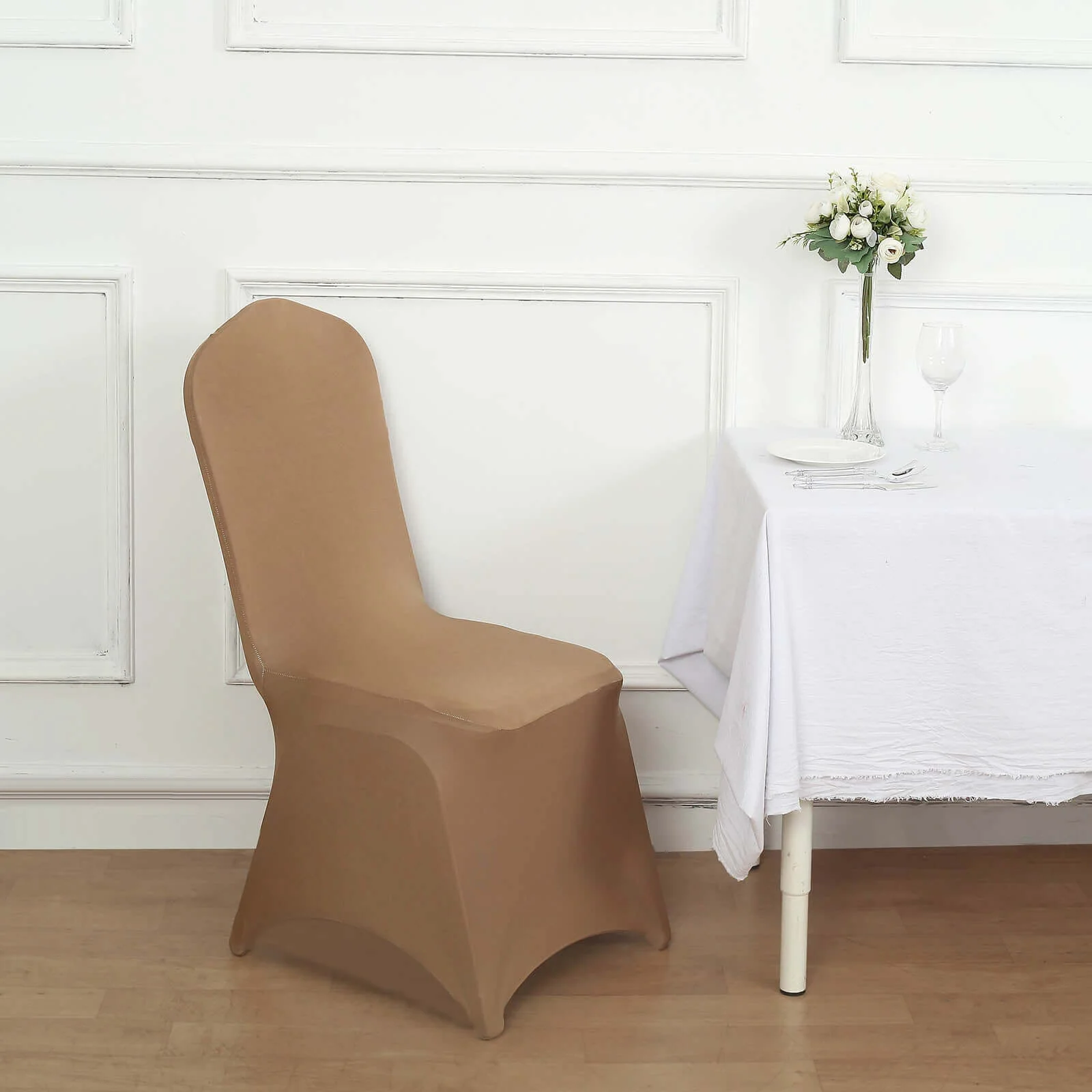 Spandex Stretch Fitted Banquet Chair Cover 160GSM Taupe - Durable Slip-On Slipcover - Image 7
