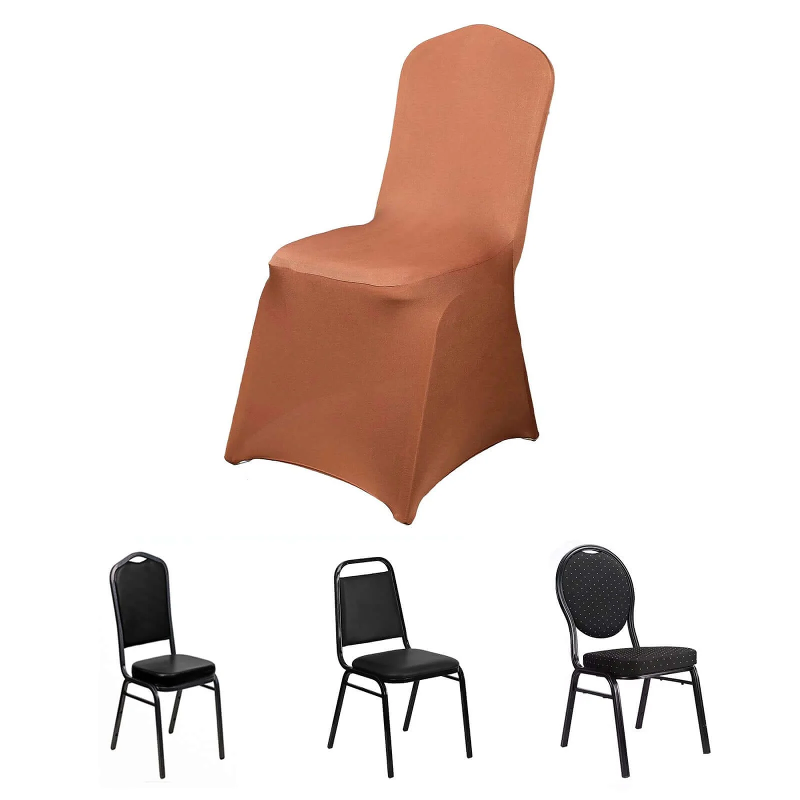 Spandex Stretch Fitted Banquet Chair Cover 160GSM Terracotta (Rust) - Durable Slip-On Slipcover