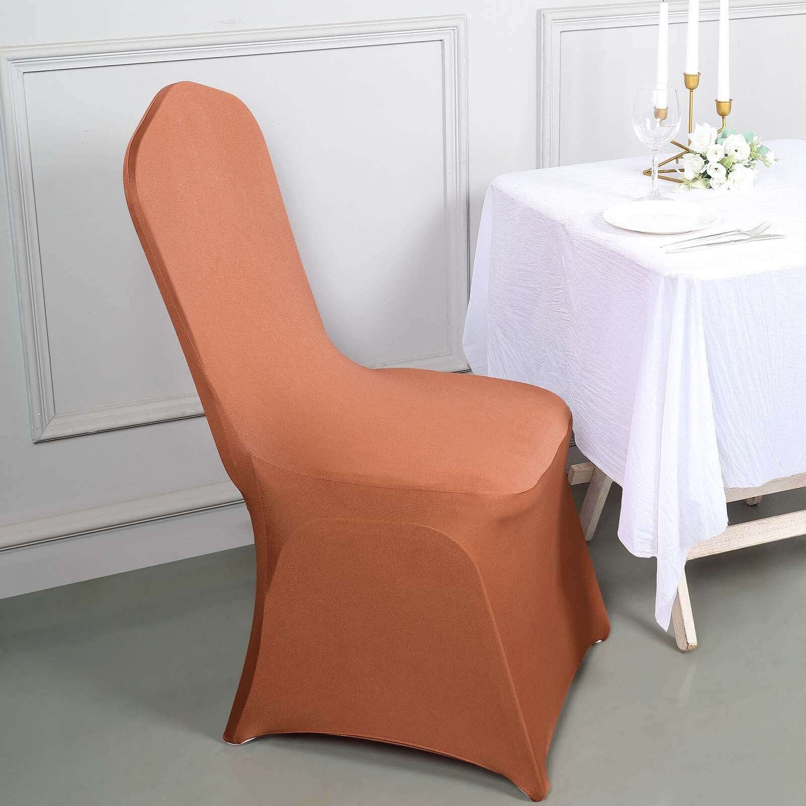 Spandex Stretch Fitted Banquet Chair Cover 160GSM Terracotta (Rust) - Durable Slip-On Slipcover - Image 11