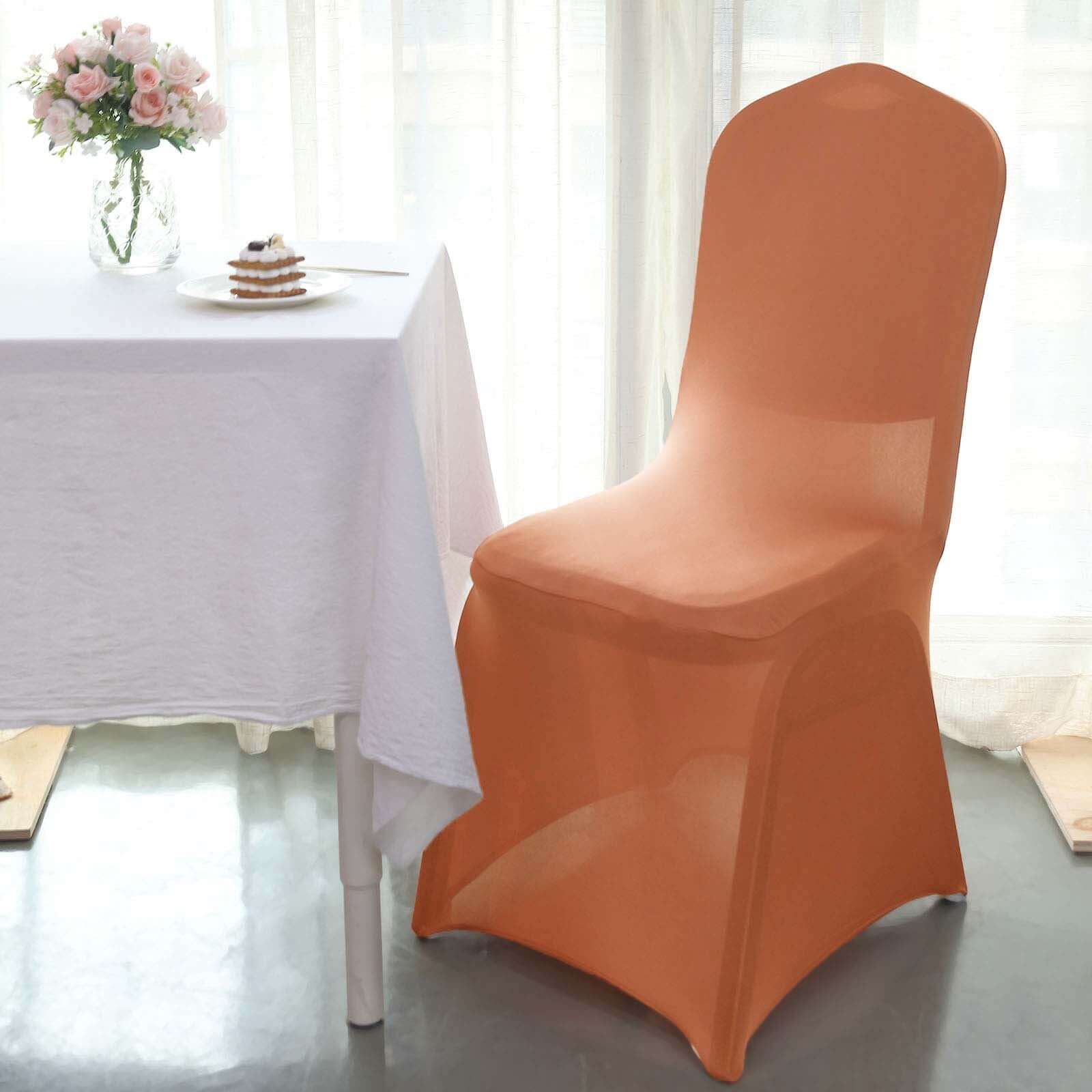 Spandex Stretch Fitted Banquet Chair Cover 160GSM Terracotta (Rust) - Durable Slip-On Slipcover - Image 12